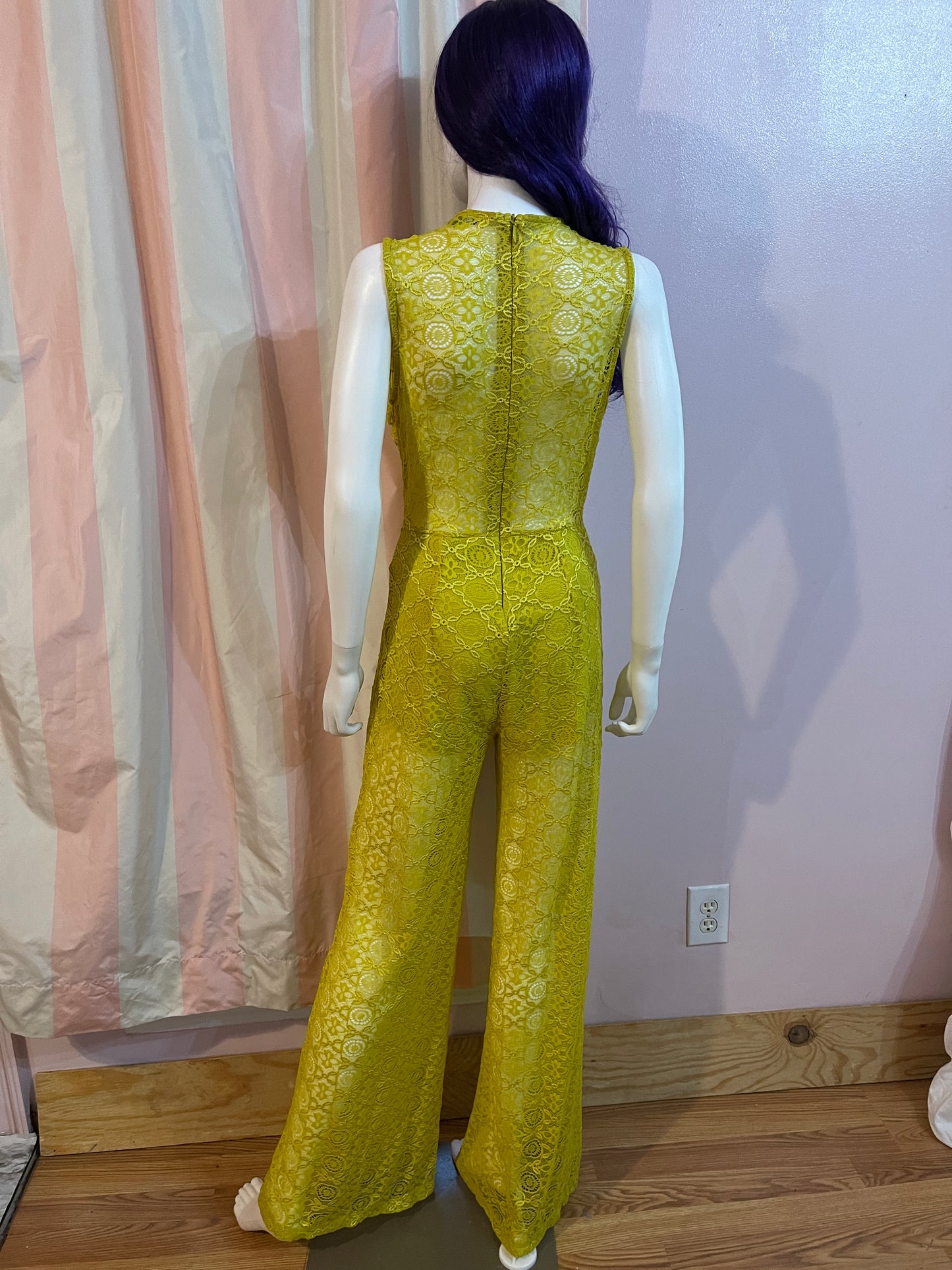 Green Lace Ruffle Pantsuit Body Suit