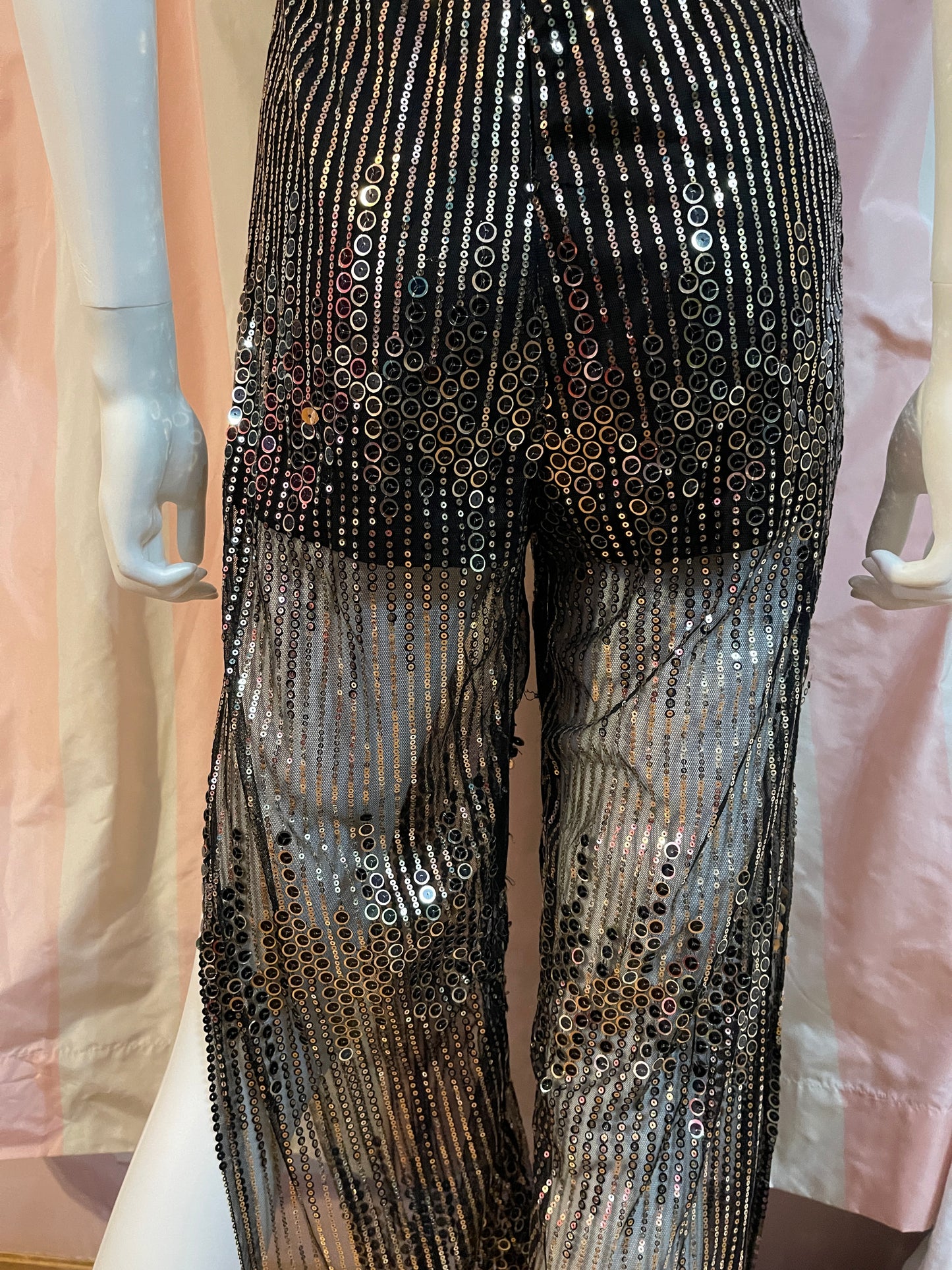 Vintage Gold Lane Black Sequin Sheer pantsuit