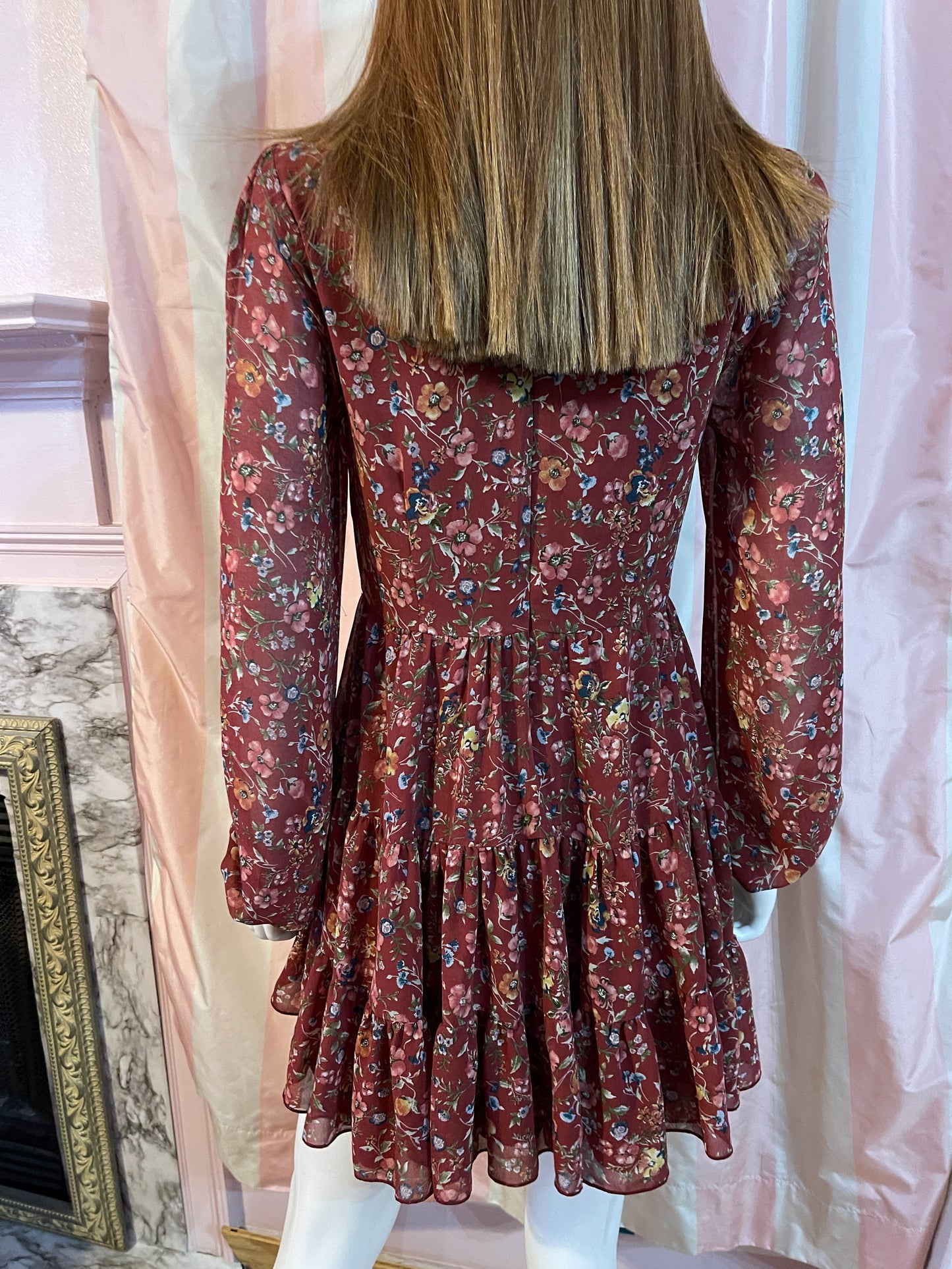 Victorian Silky Brown Festival Floral Dress