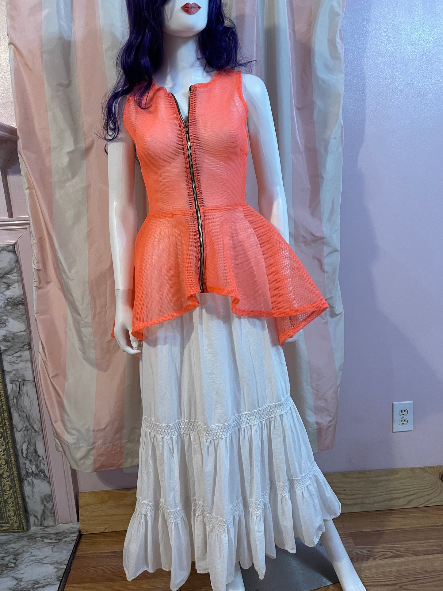Orange Net Top & White Cotton Skirt