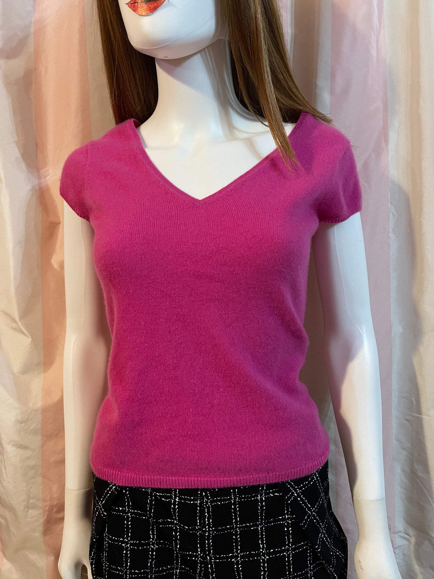 Hot Pink Fuschia Cashmere 100% Sweater & Black Pants