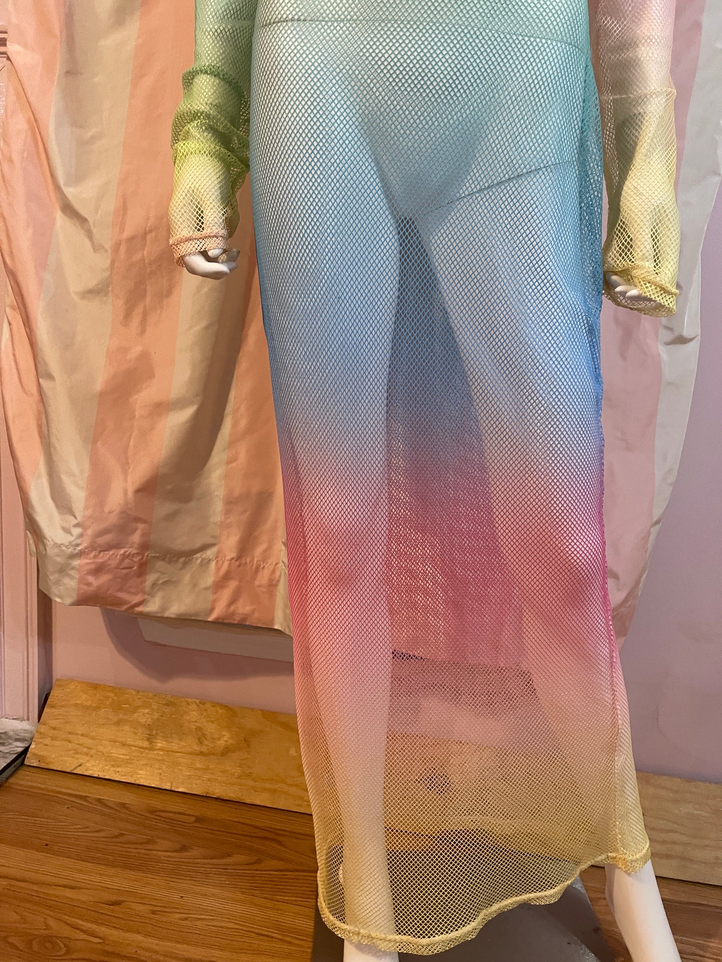 Beach Wedding Rainbow Neon Sheer Mesh Fishnet Bodycon Stretch Dress