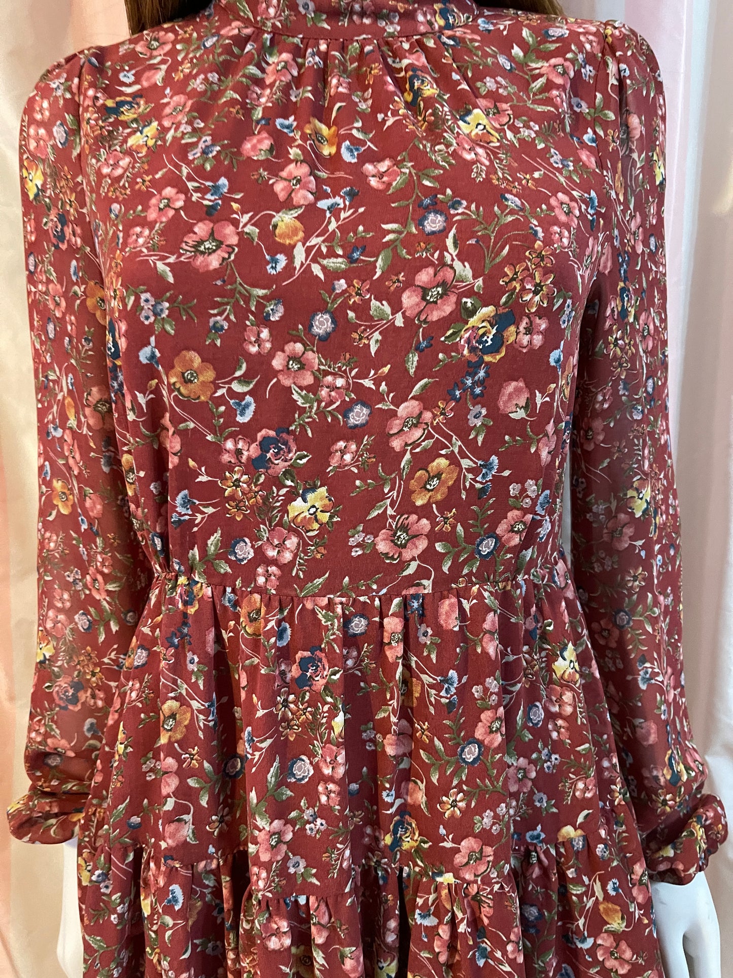 Victorian Silky Brown Festival Floral Dress