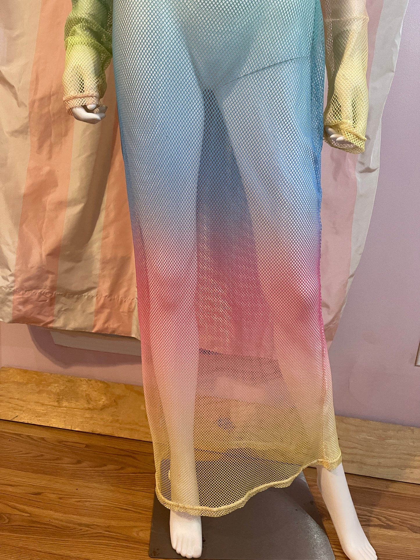 Beach Wedding Rainbow Neon Sheer Mesh Fishnet Bodycon Stretch Dress