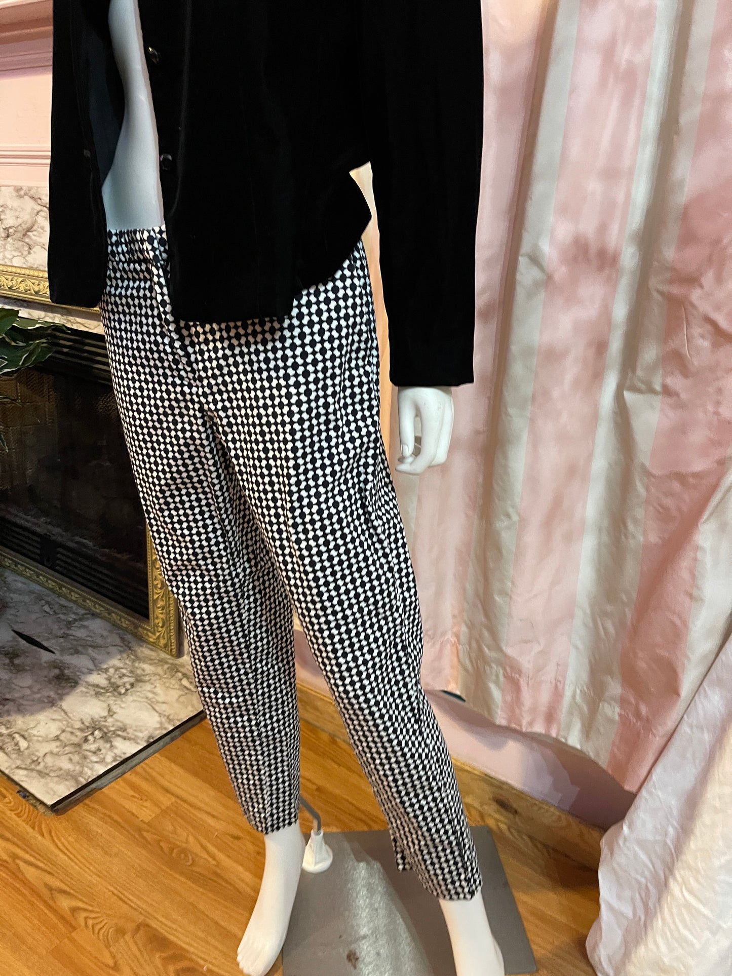 Black Velvet Shirt Jacket & Blk White Trouser Pants