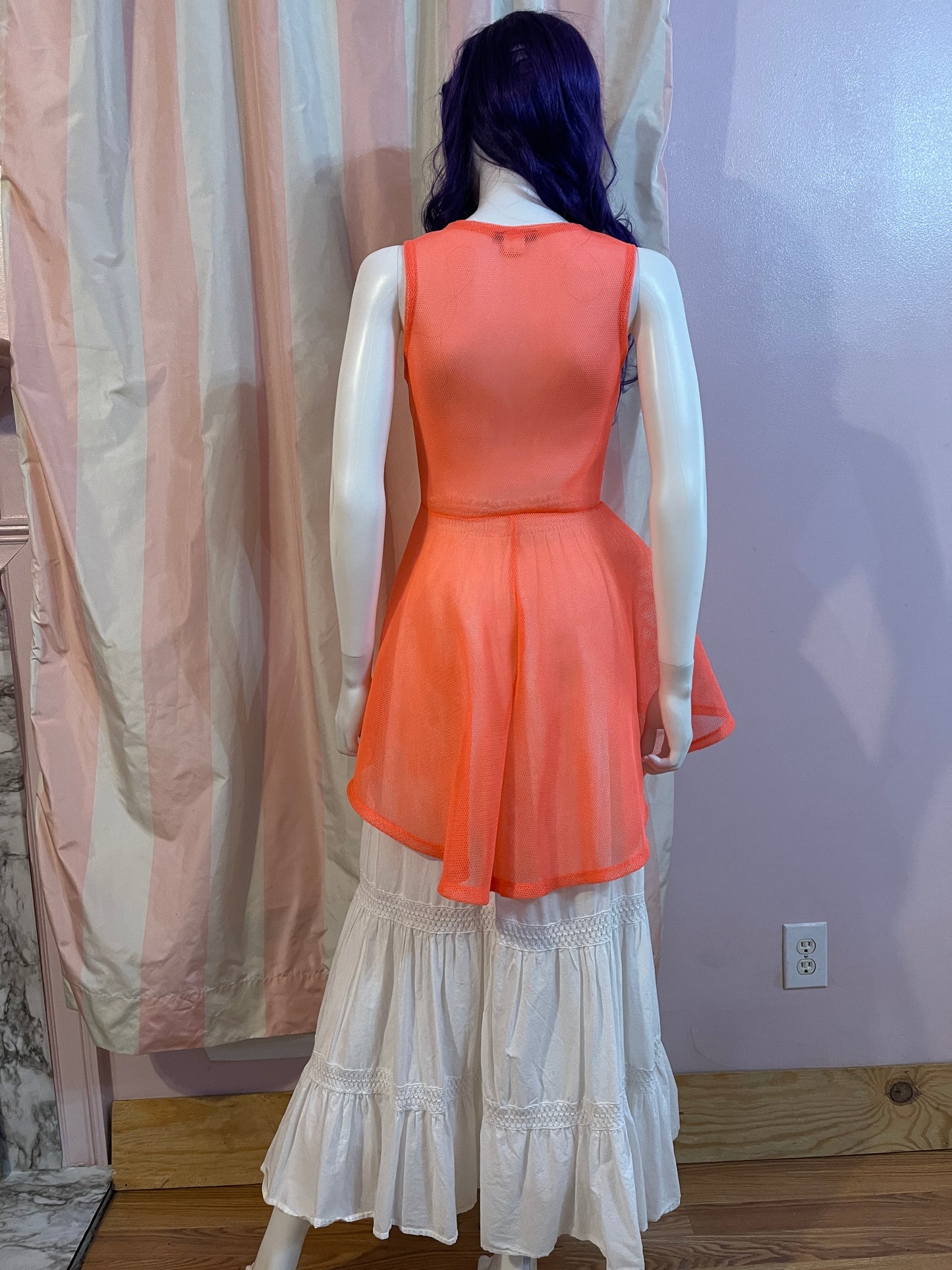 Orange Net Top & White Cotton Skirt