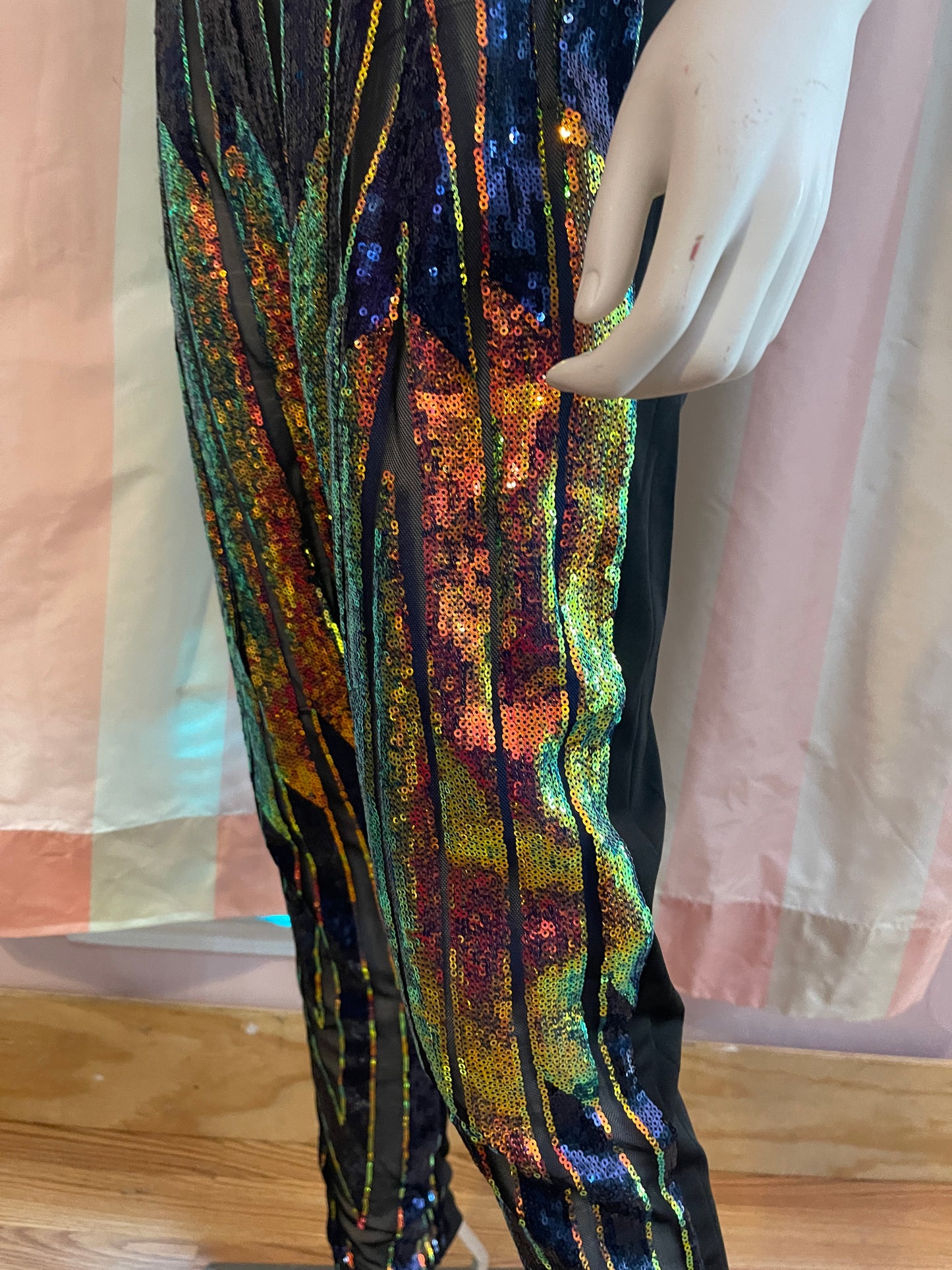 Vintage Black Blue Gold Sequin Jumpsuit