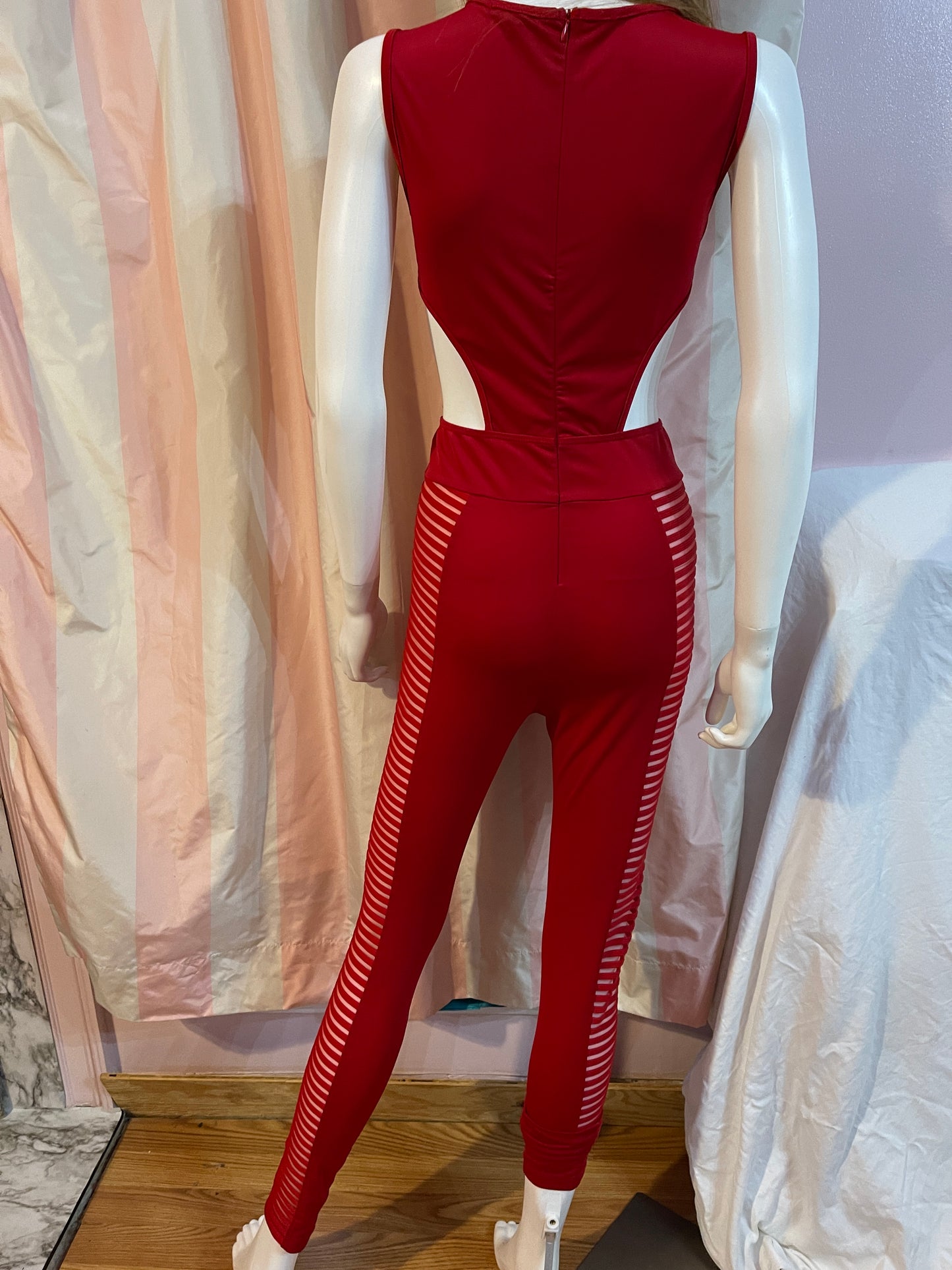 Red Cut Out Sheer Bodysuit
