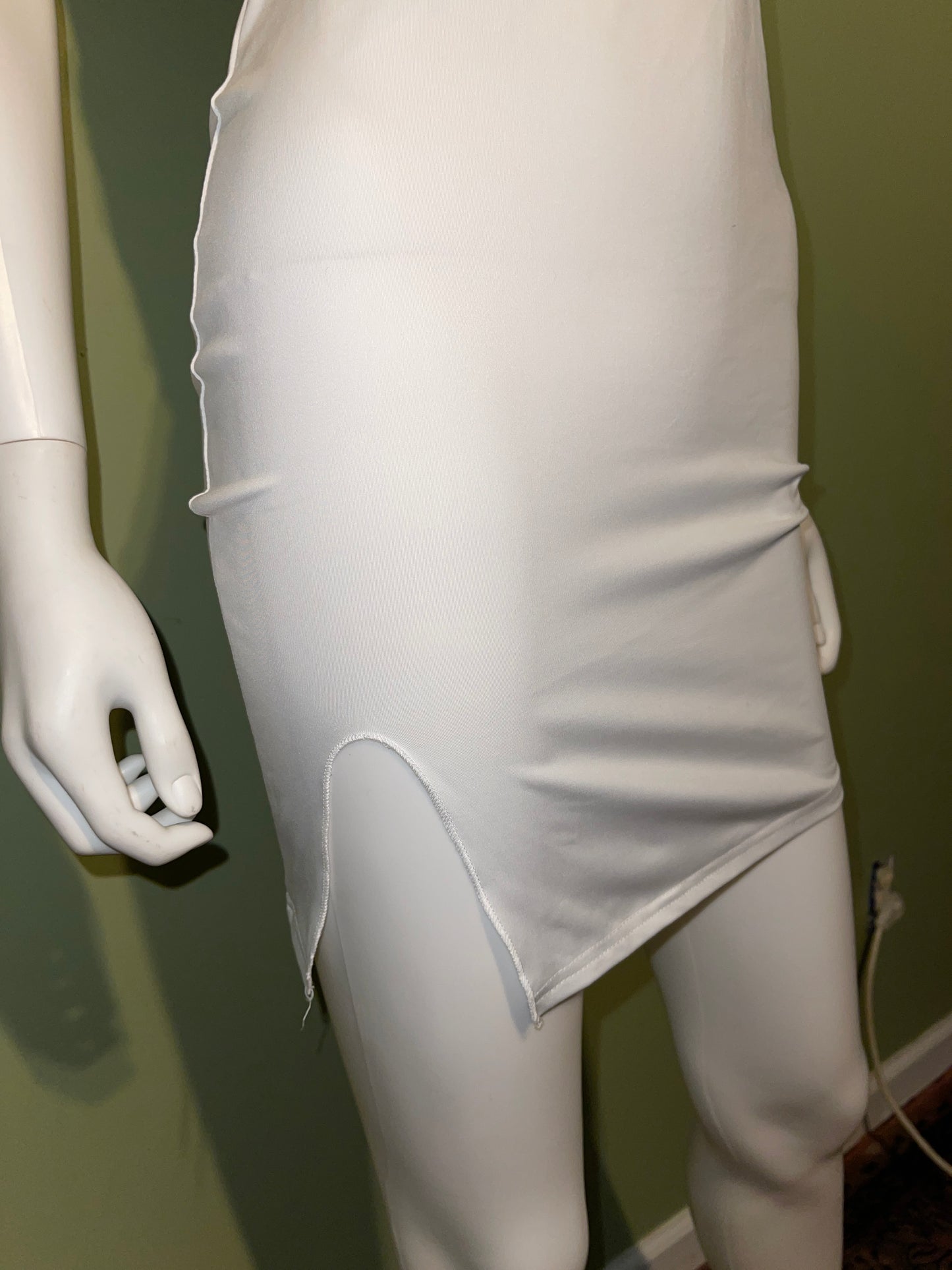 DRESS RENTAL WHITE asymmetrical one shoulder sleeveless stretch mini WEDDING DRESS
