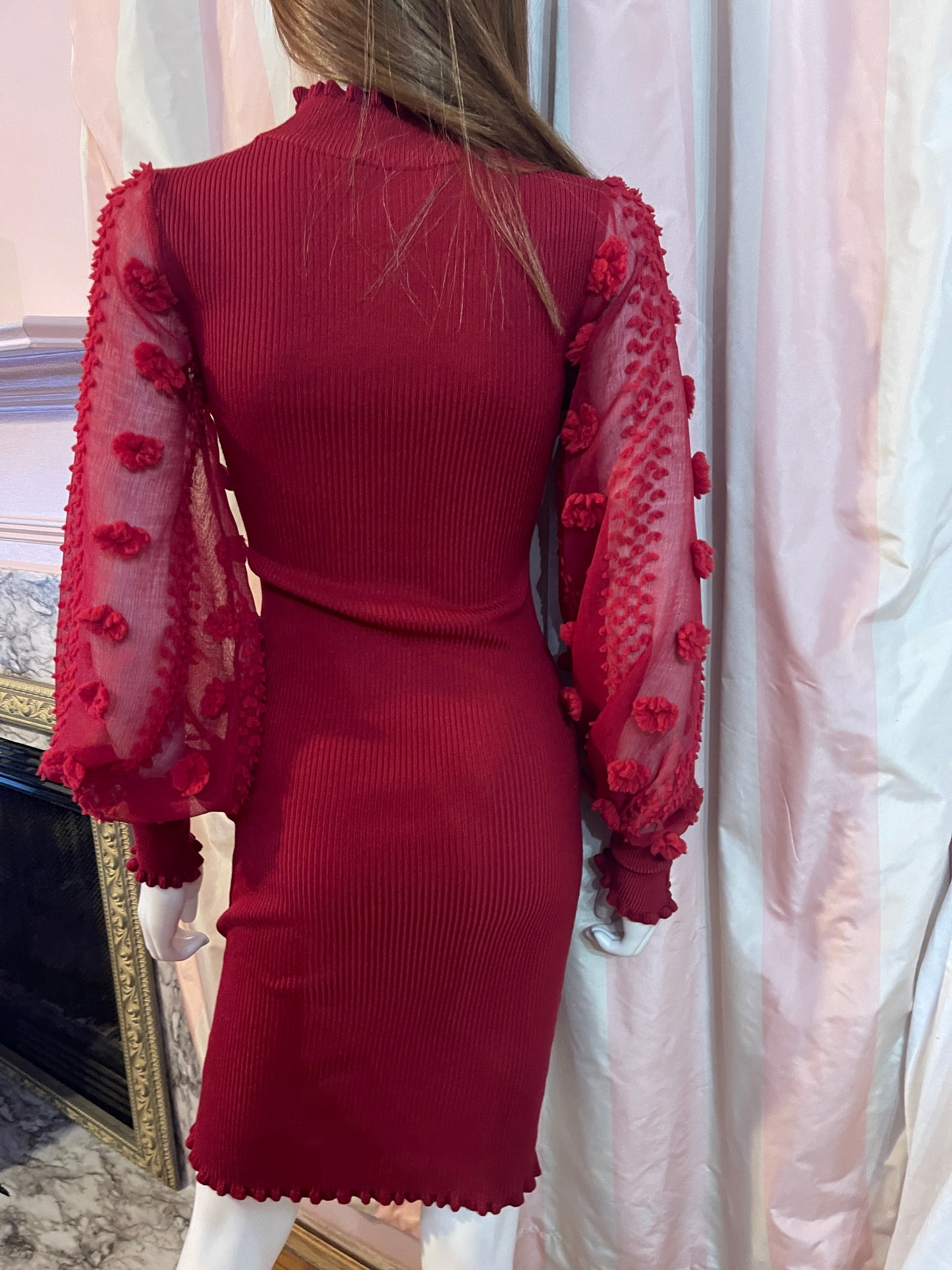 Red Lace Knit Sweater Dress