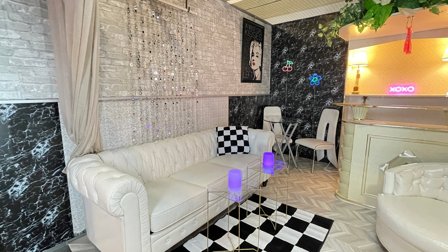 SOLD White Tufted Leather SOFA