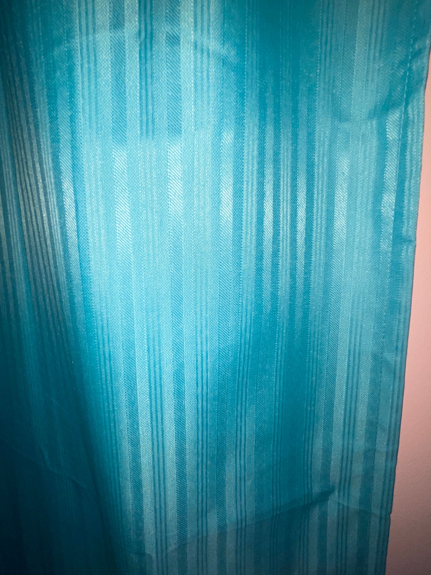 CURTAIN RENTAL TURQUOISE BLUE STRIPED SATIN SILK LINED CURTAIN PANELS fancy French Victorian