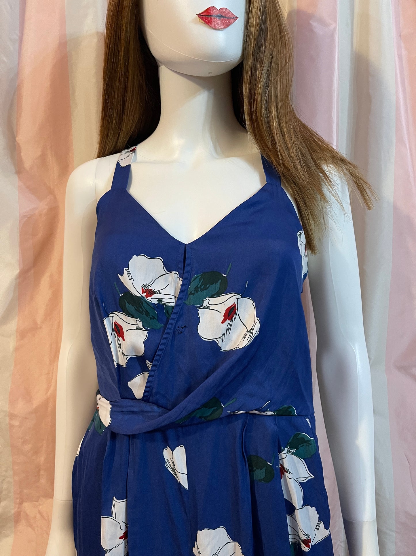 Royal blue floral pantsuit romper culottes