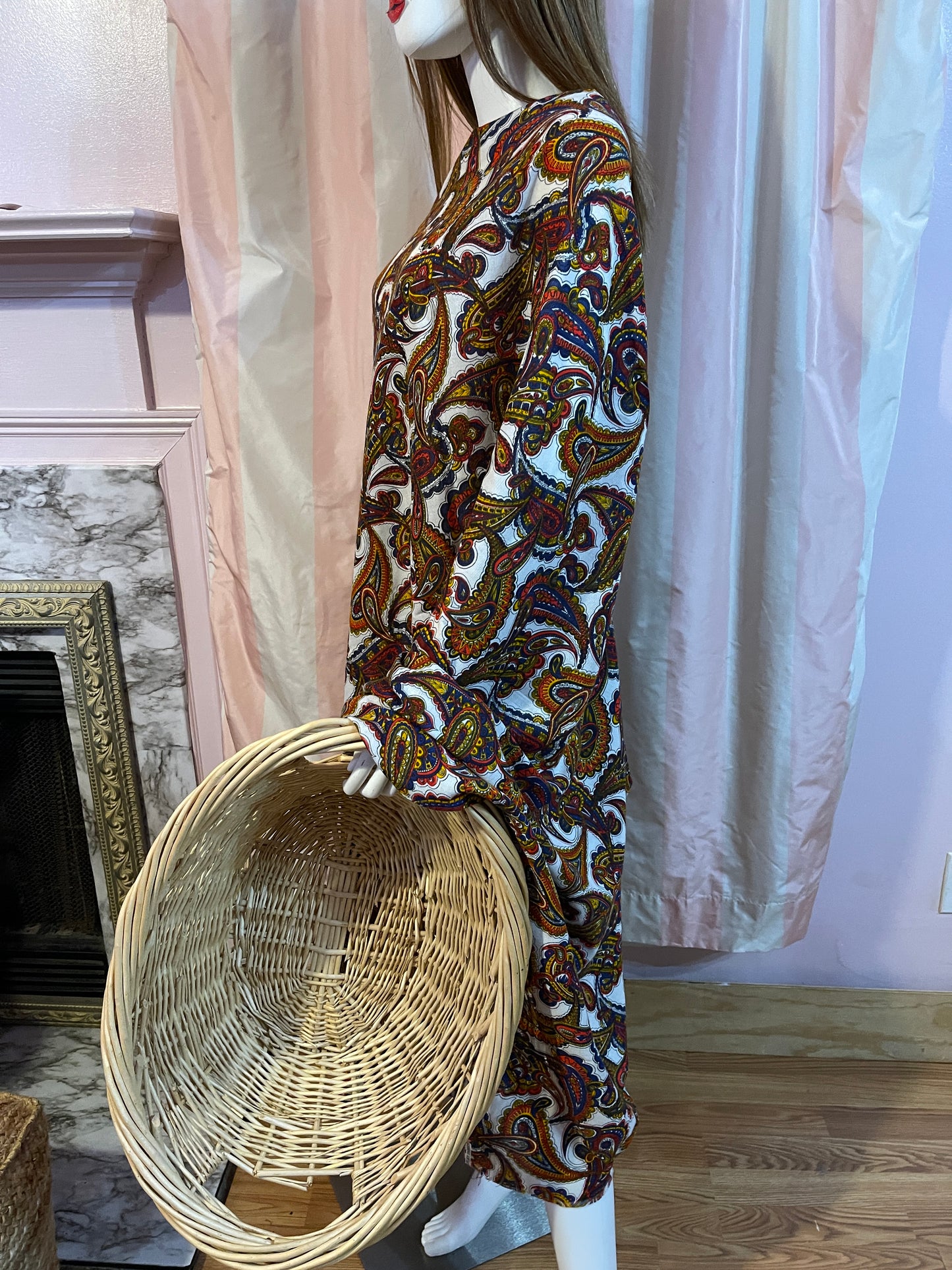 Raw Edge Wrap Paisley Kaftan Dress Beach Cover