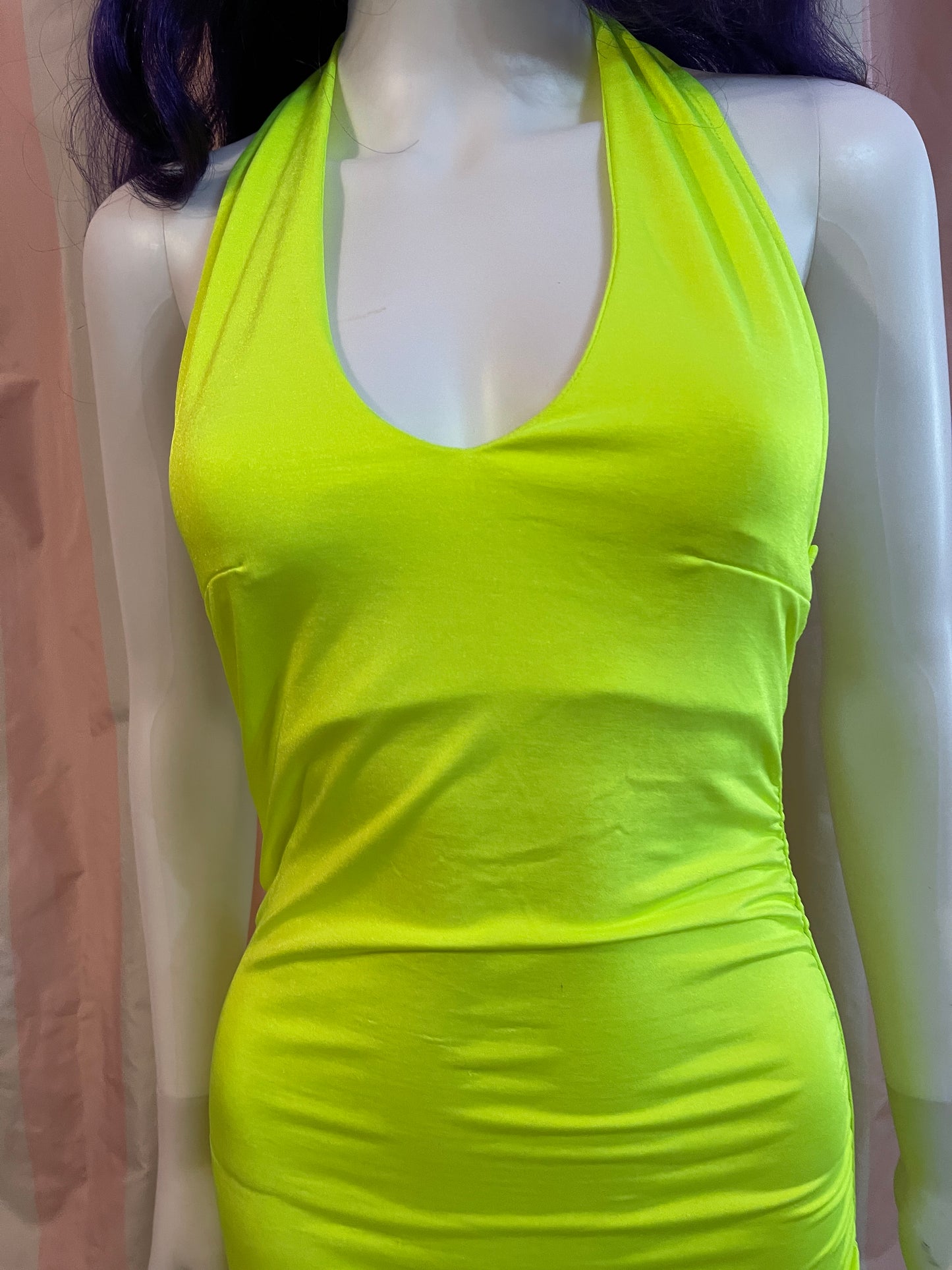 Neon Green Ruche Stretch Dress