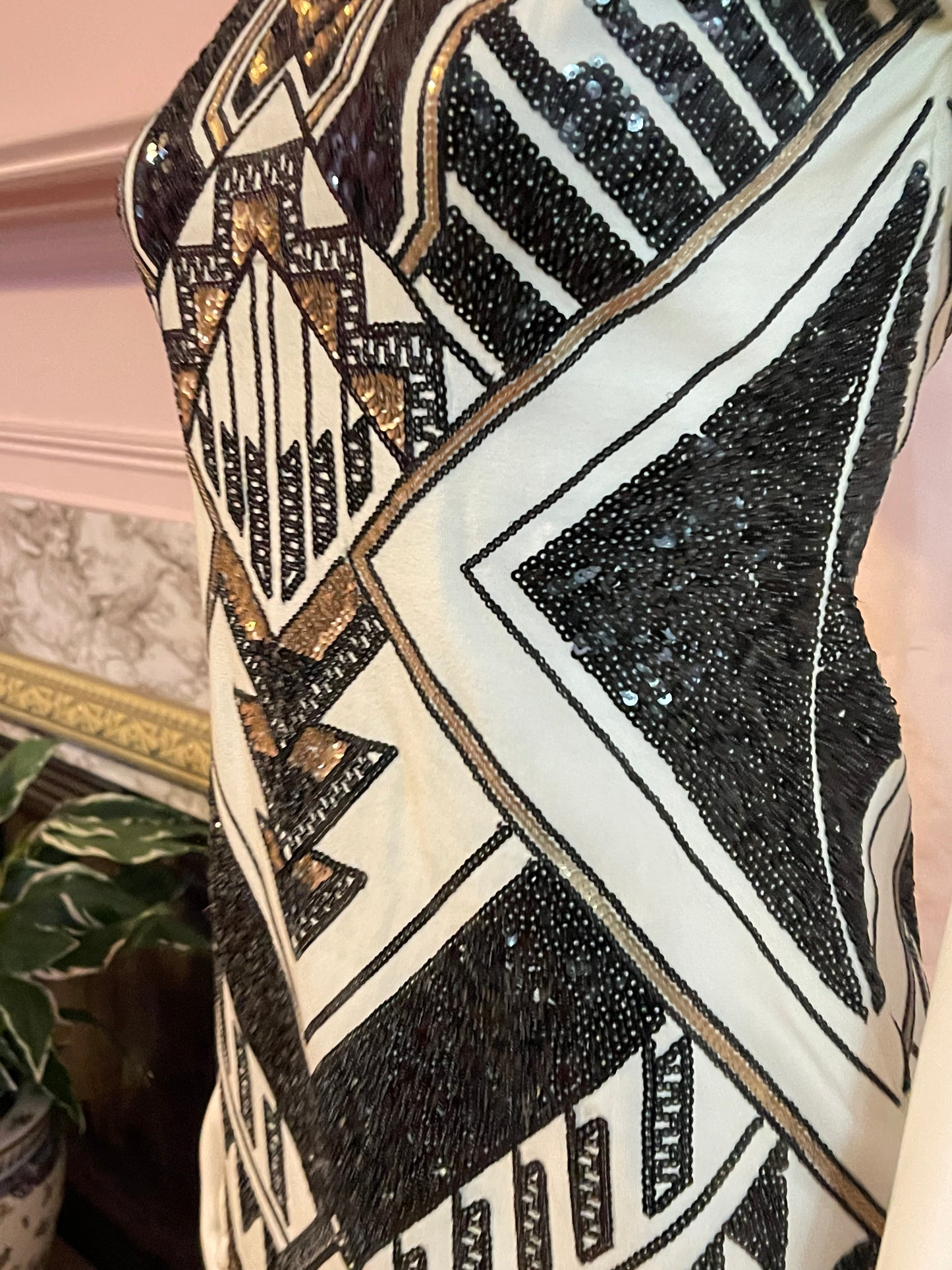 White Black Tribal Abstract Sequin Mini Dress