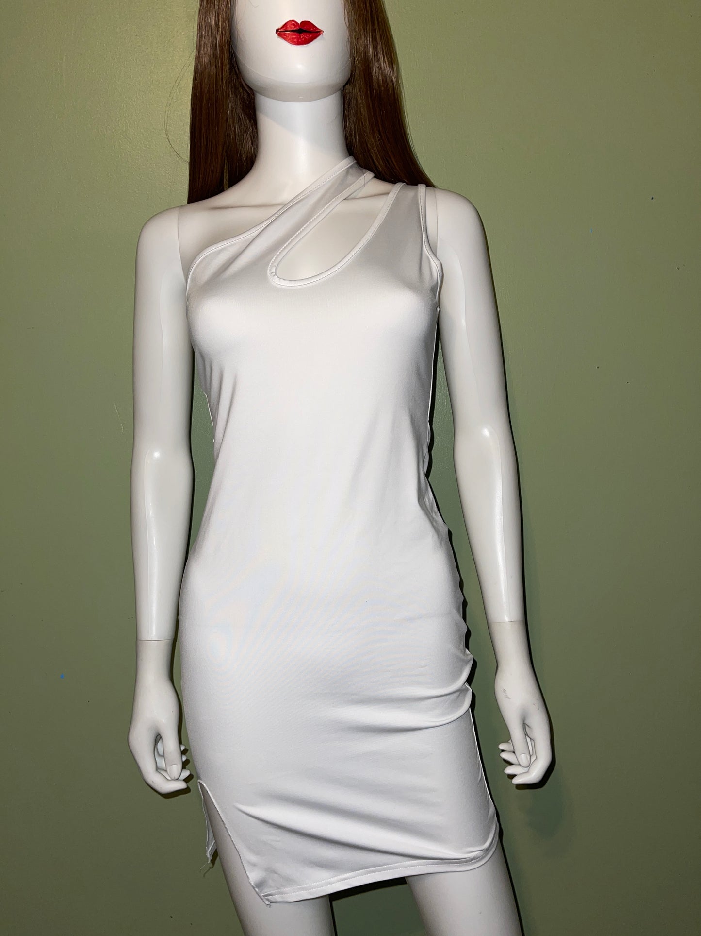 DRESS RENTAL WHITE asymmetrical one shoulder sleeveless stretch mini WEDDING DRESS