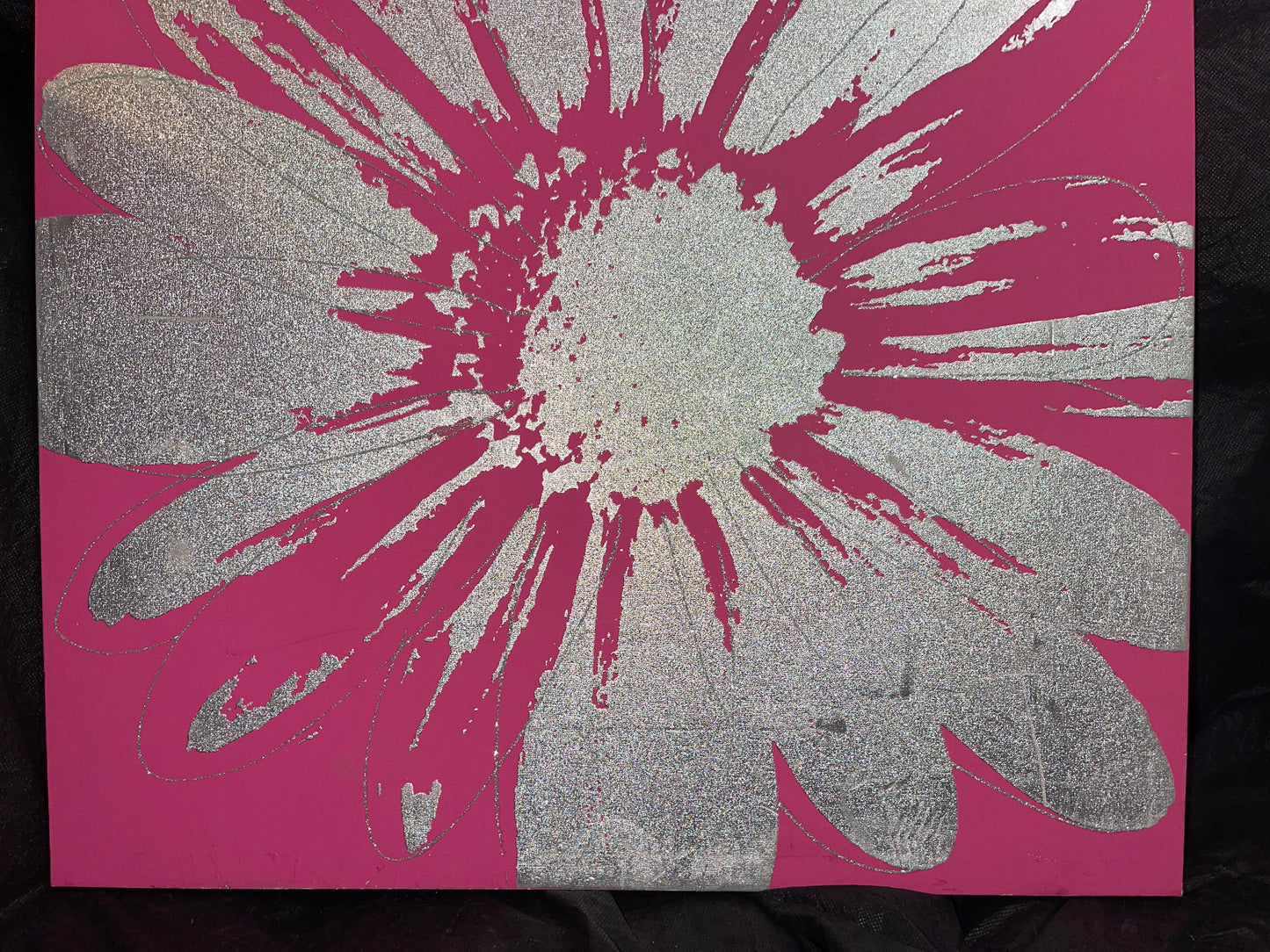 ART RENTAL HOT PINK SILVER GLITTER FLORAL FLOWER PRINT