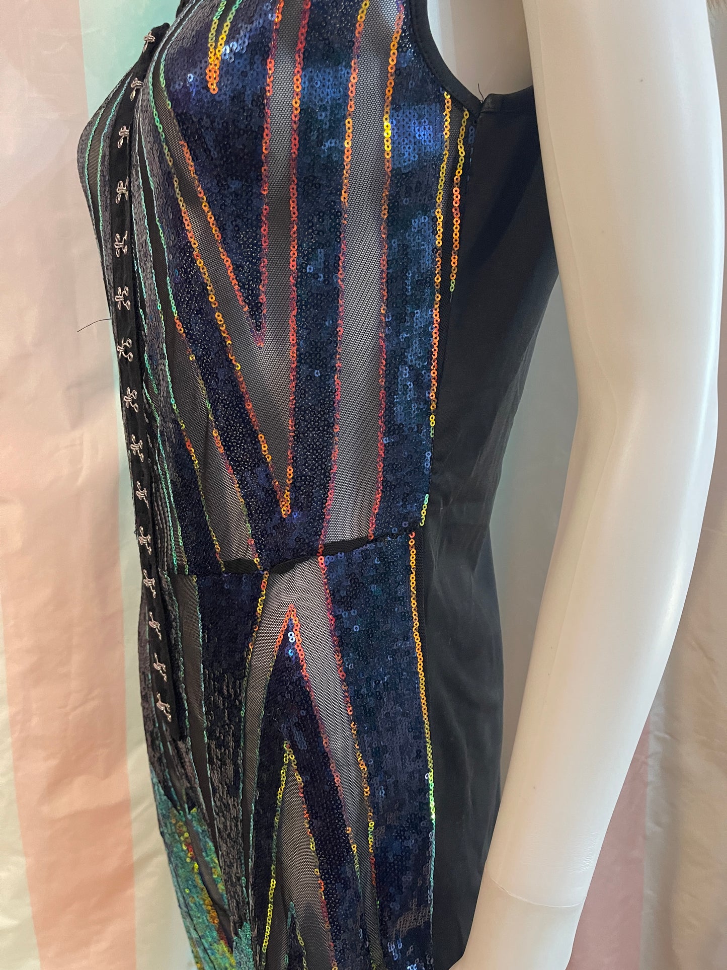Vintage Black Blue Gold Sequin Jumpsuit