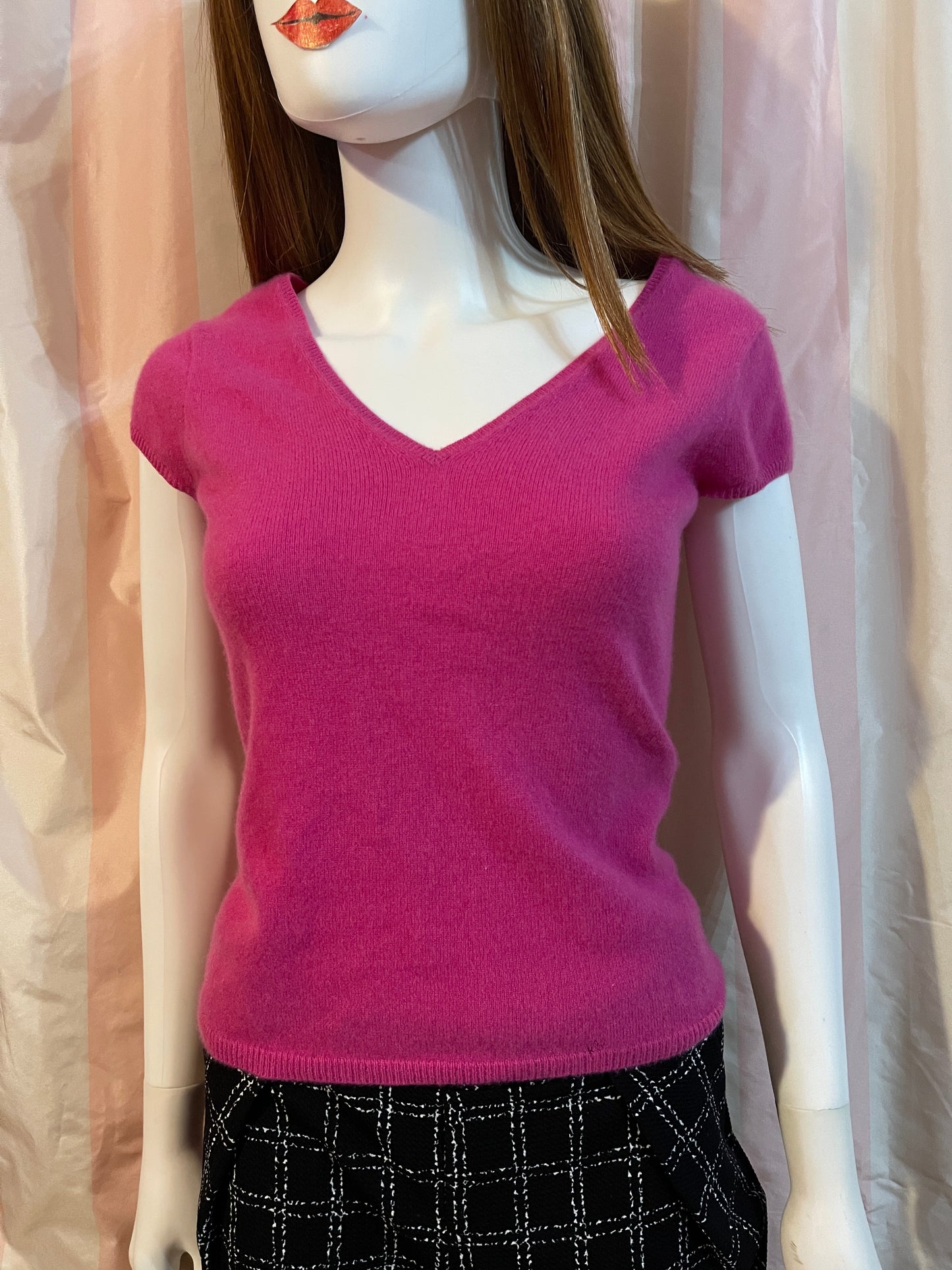 Hot Pink Fuschia Cashmere 100% Sweater & Black Pants