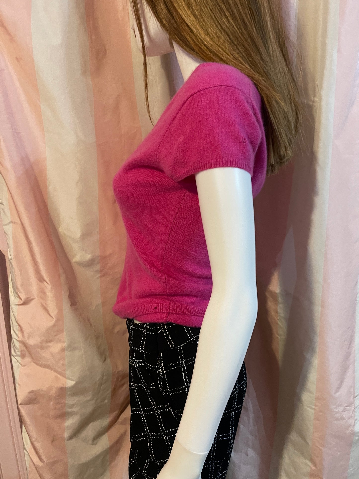 Hot Pink Fuschia Cashmere 100% Sweater & Black Pants