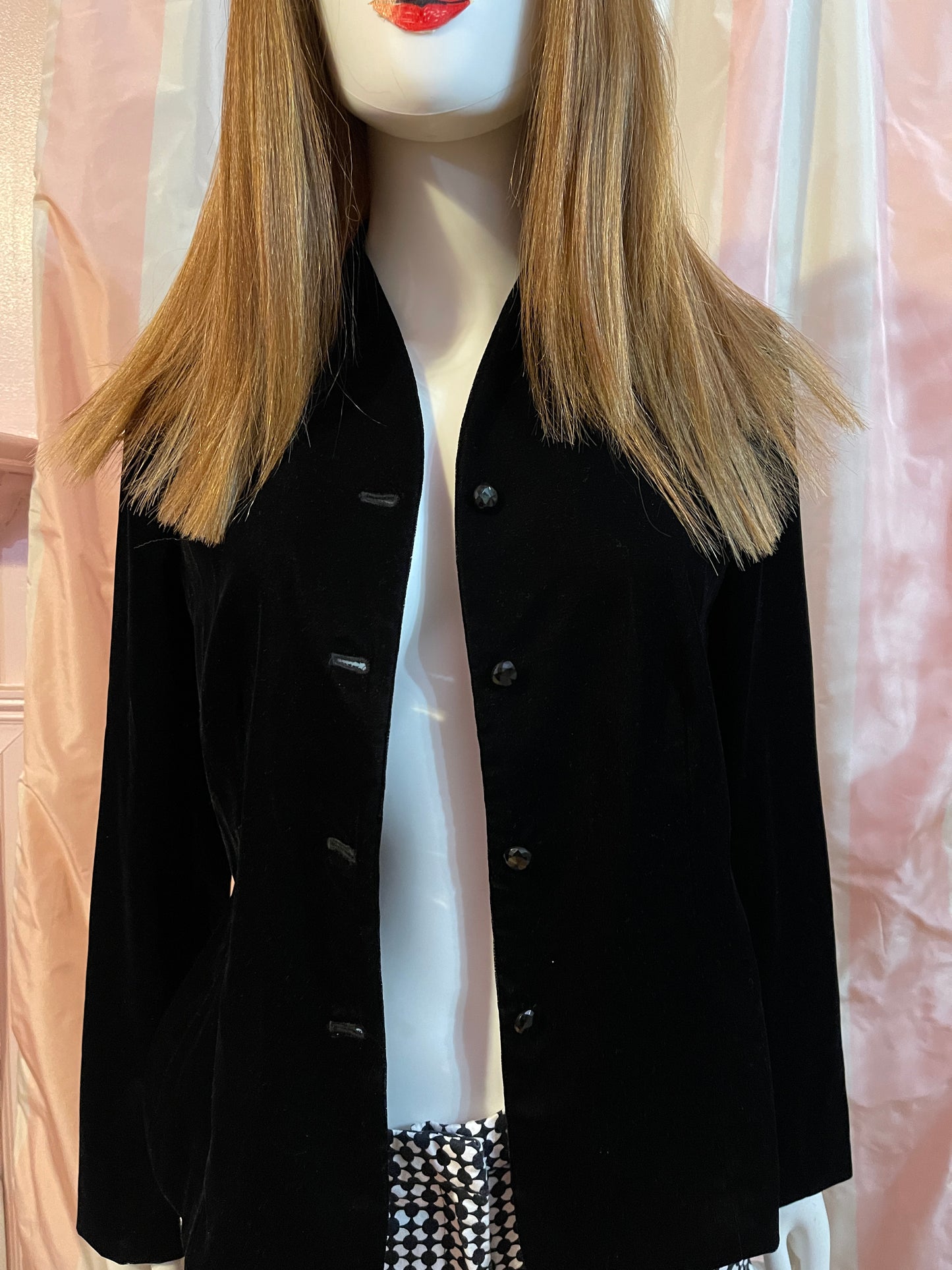 Black Velvet Shirt Jacket & Blk White Trouser Pants