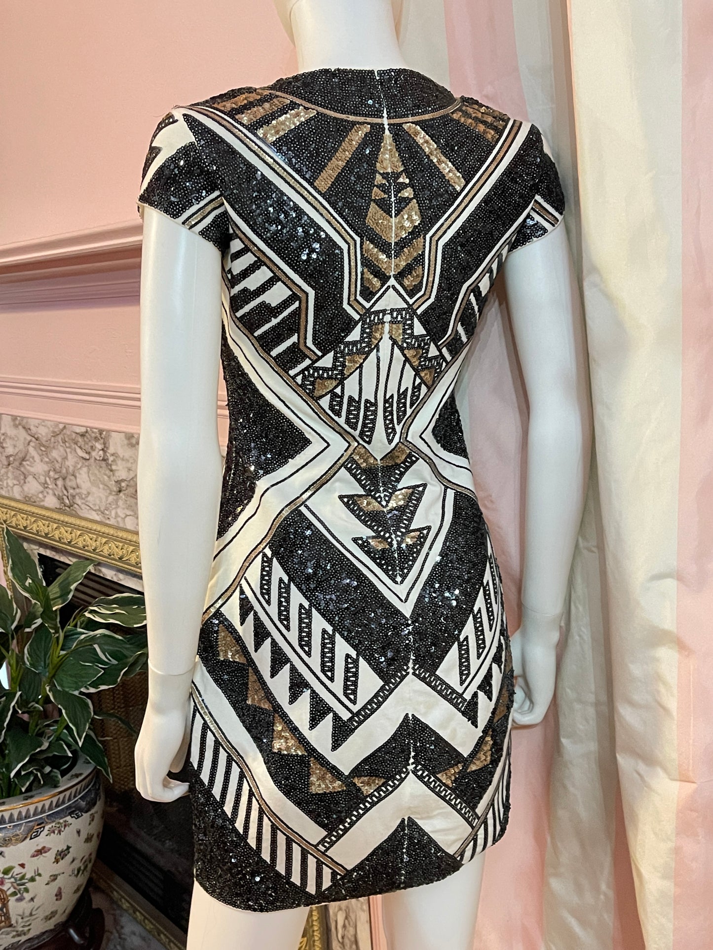 White Black Tribal Abstract Sequin Mini Dress