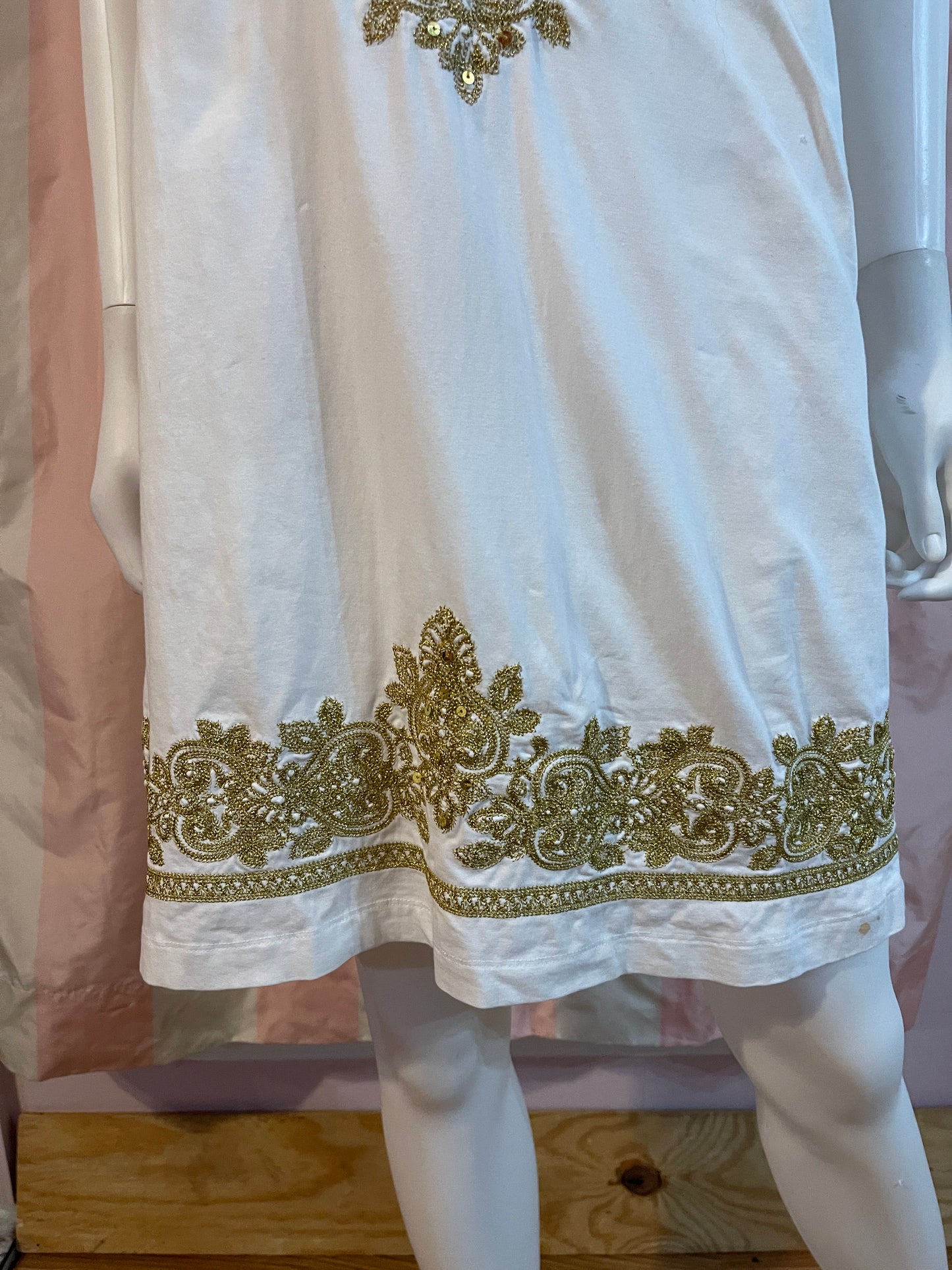 White Gold Embroidered Cotton Sheath Dress