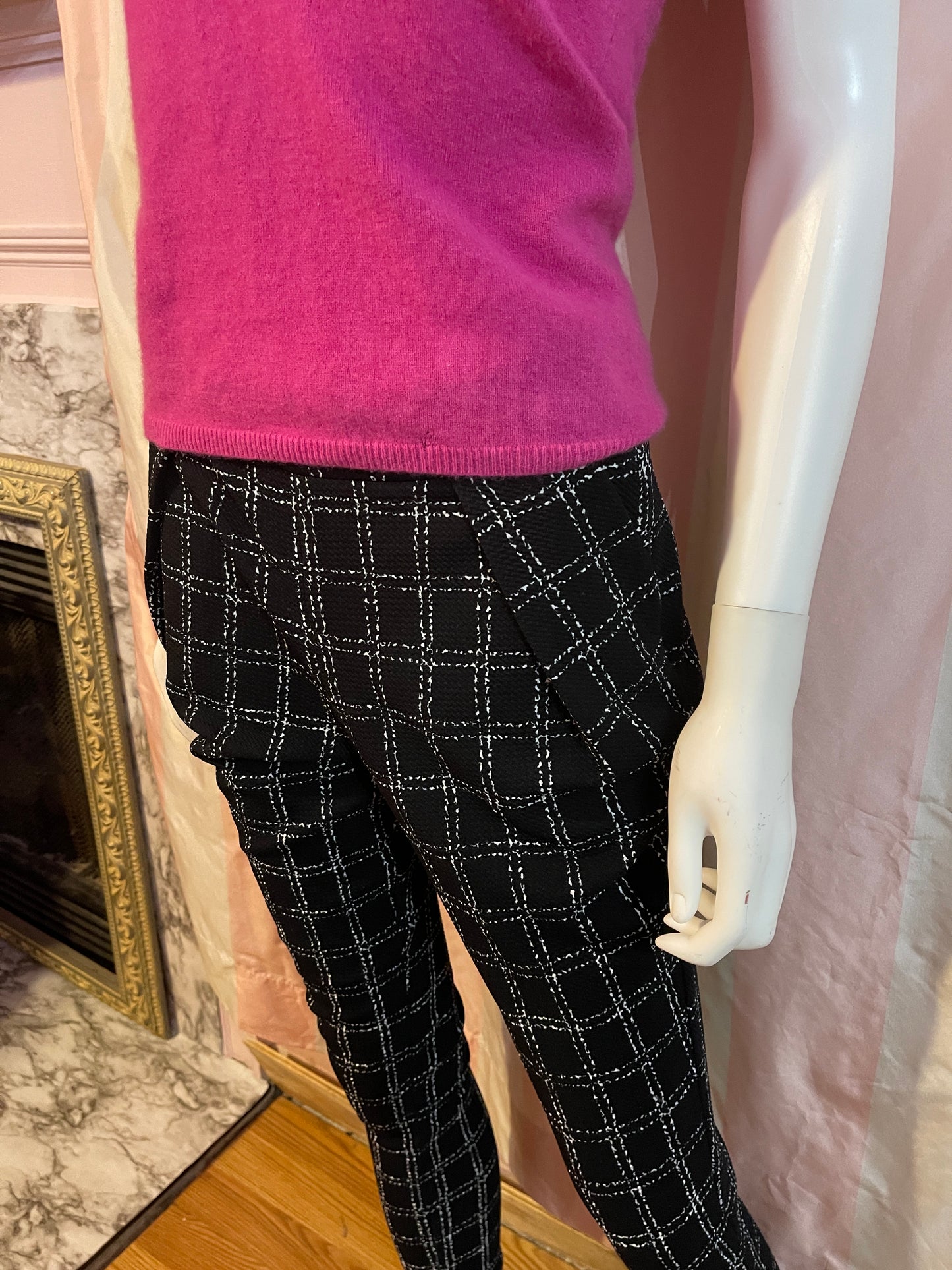 Hot Pink Fuschia Cashmere 100% Sweater & Black Pants