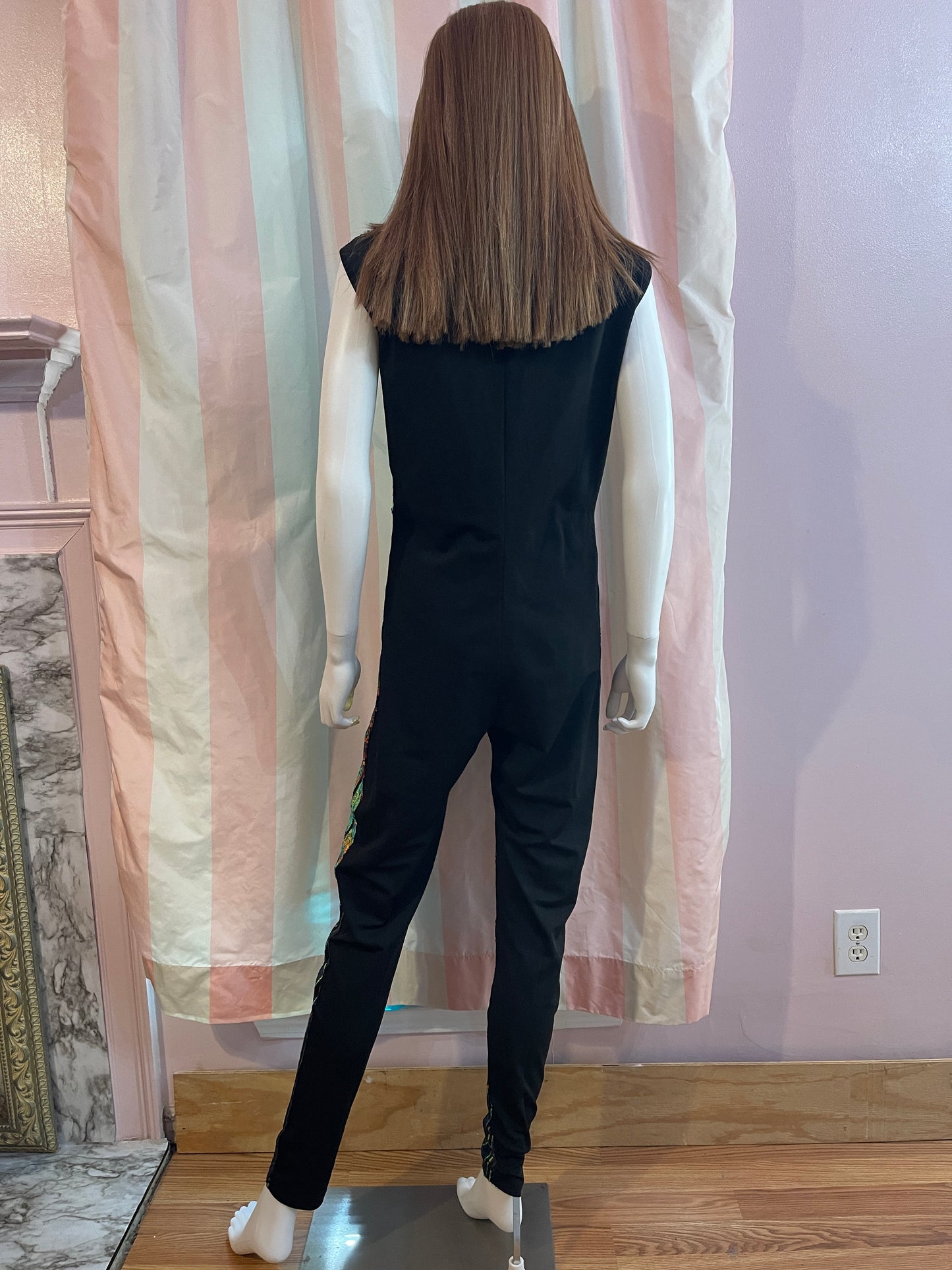 Vintage Black Blue Gold Sequin Jumpsuit