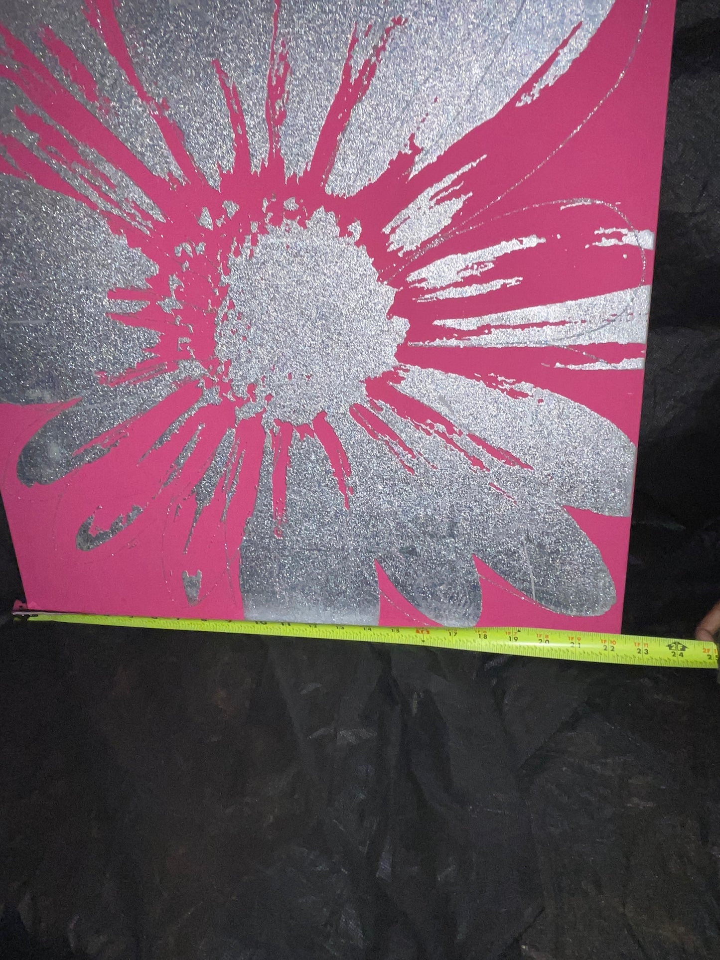 ART RENTAL HOT PINK SILVER GLITTER FLORAL FLOWER PRINT