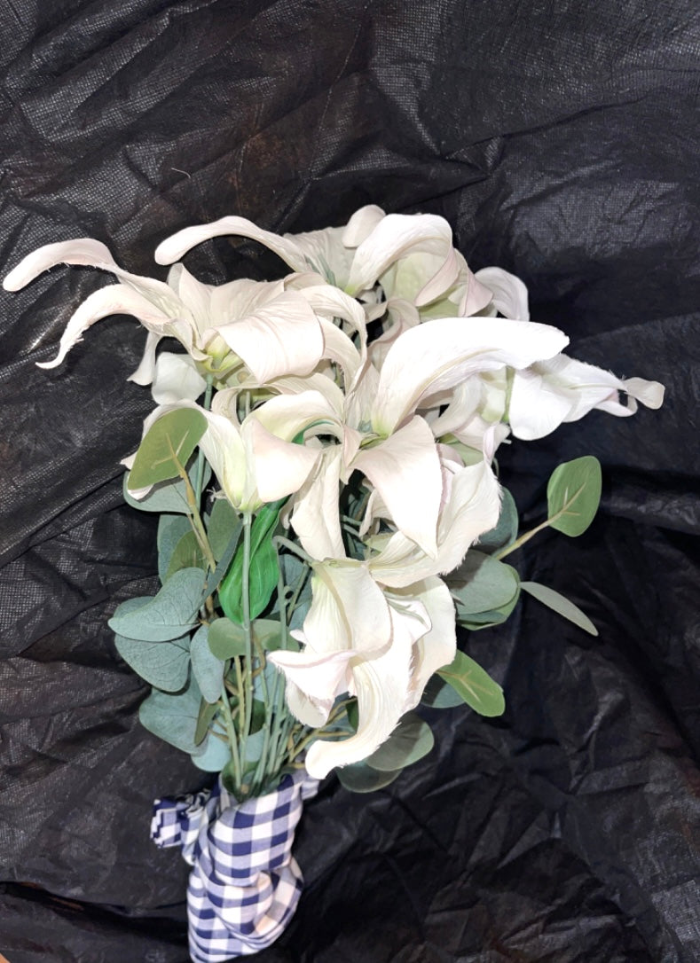 RENTAL FLOWERS MAGNOLIA BRIDAL BOUQUET WHITE LILY LILIES EUCALYPTUS