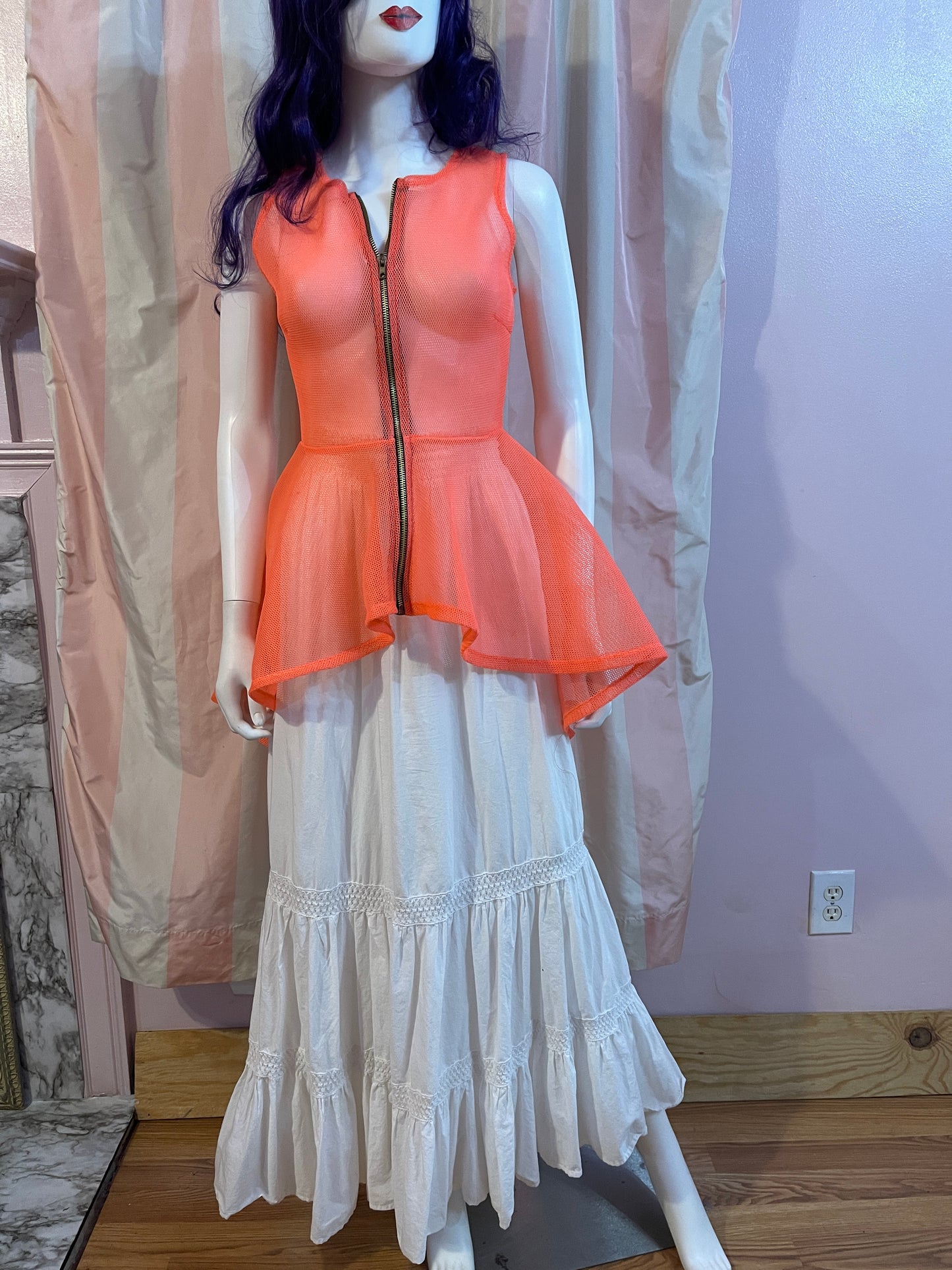 Orange Net Top & White Cotton Skirt