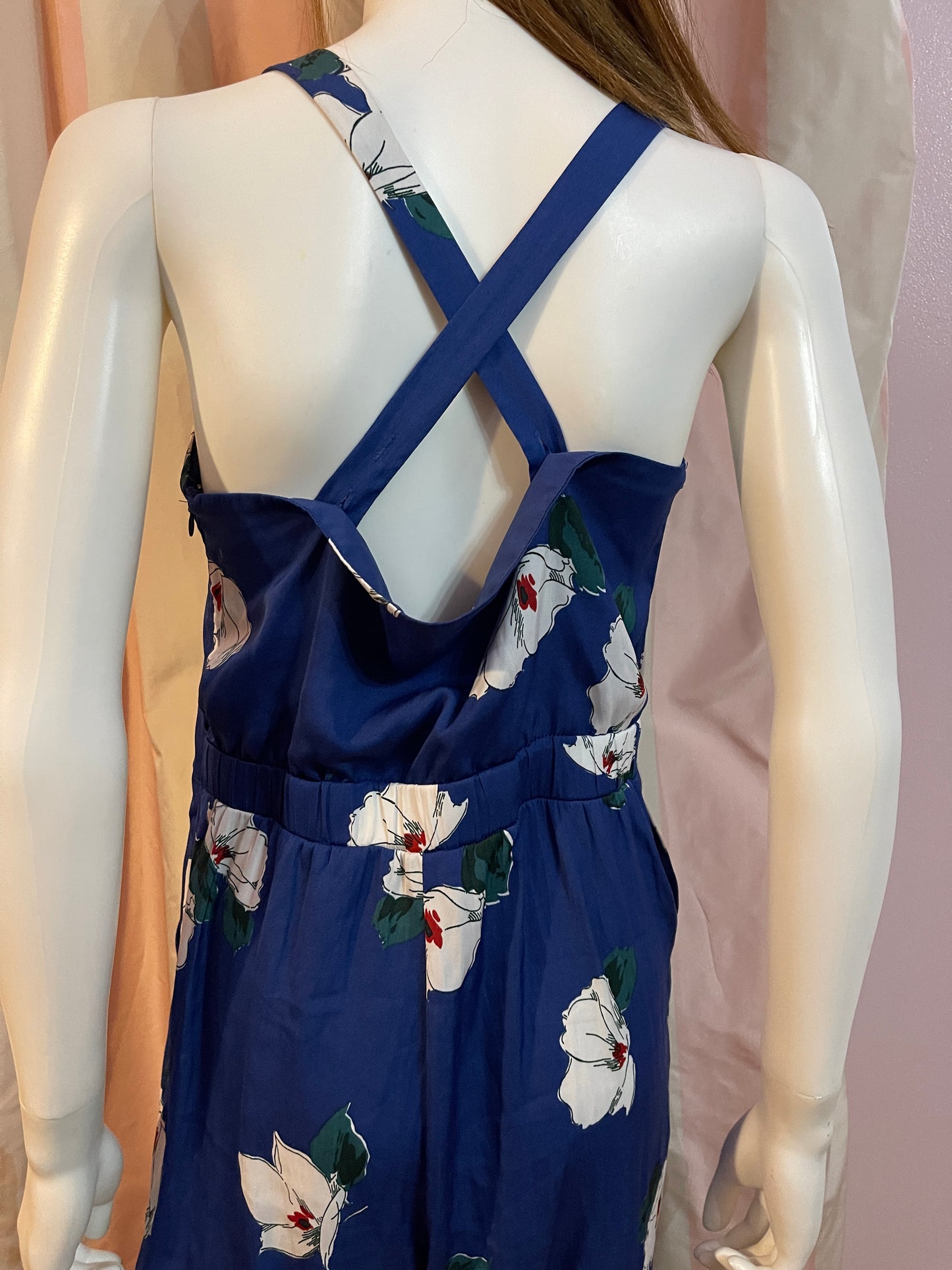 Royal blue floral pantsuit romper culottes