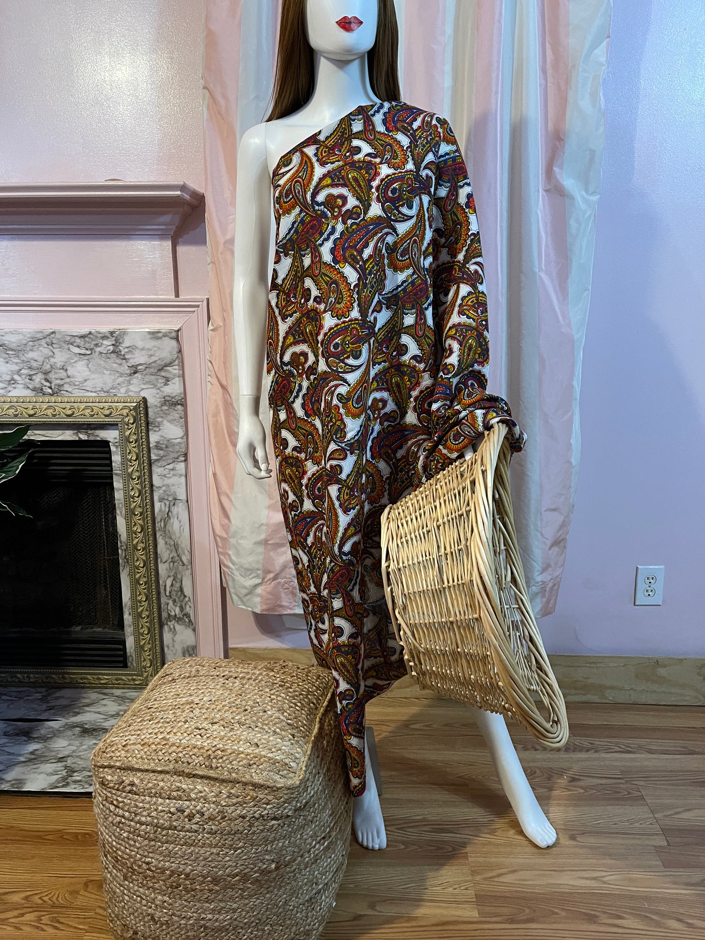 Raw Edge Wrap Paisley Kaftan Dress Beach Cover