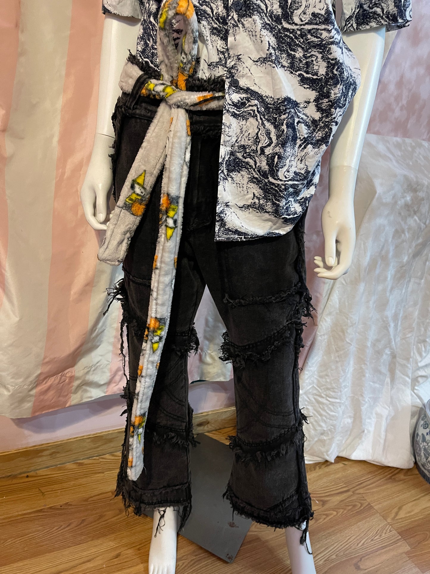 White Abstract short sleeve button shirt