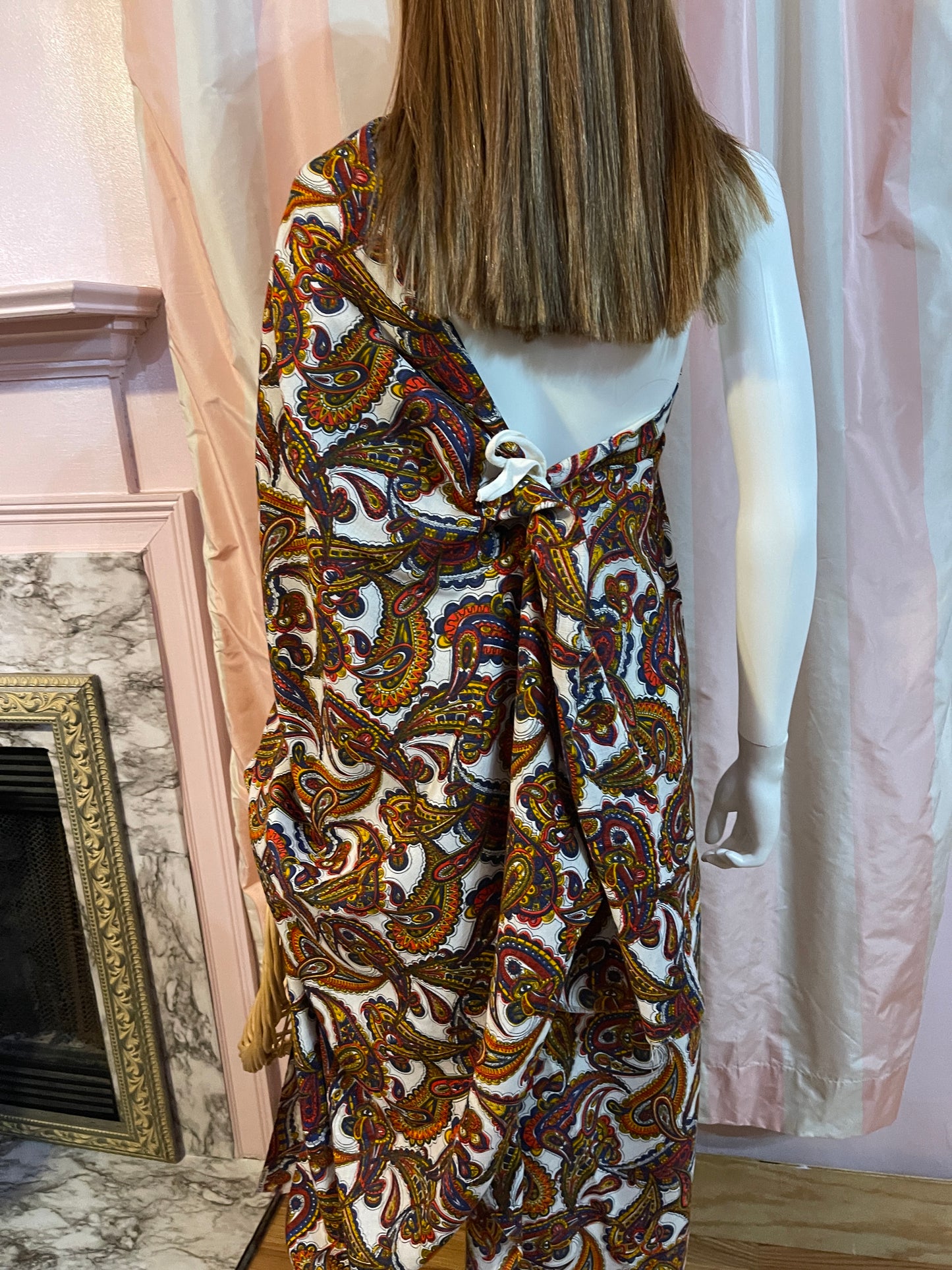 Raw Edge Wrap Paisley Kaftan Dress Beach Cover