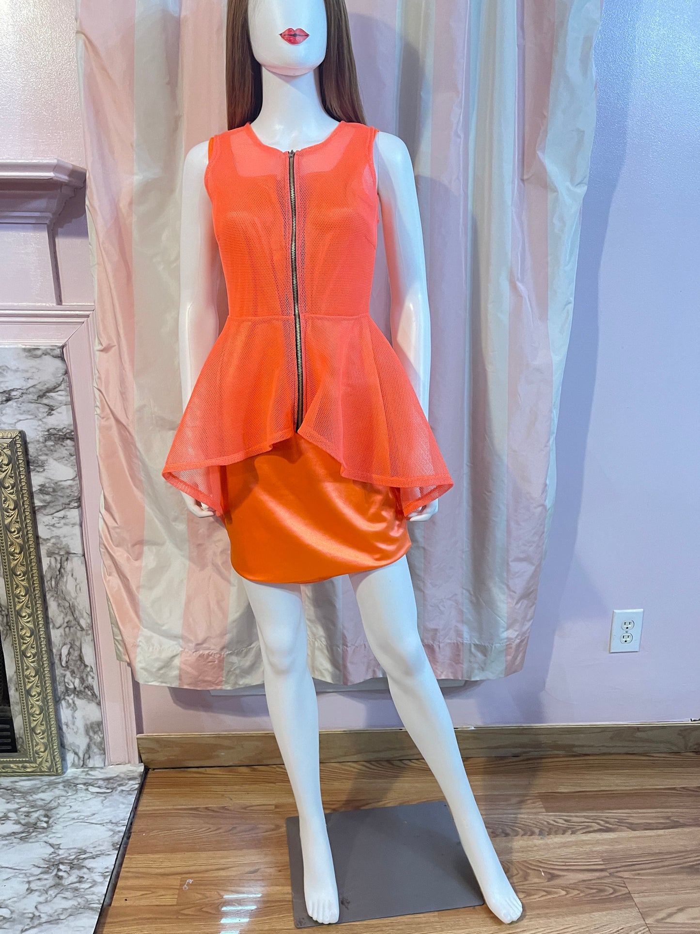 Neon Orange Satin Stretch Dress & Vest top