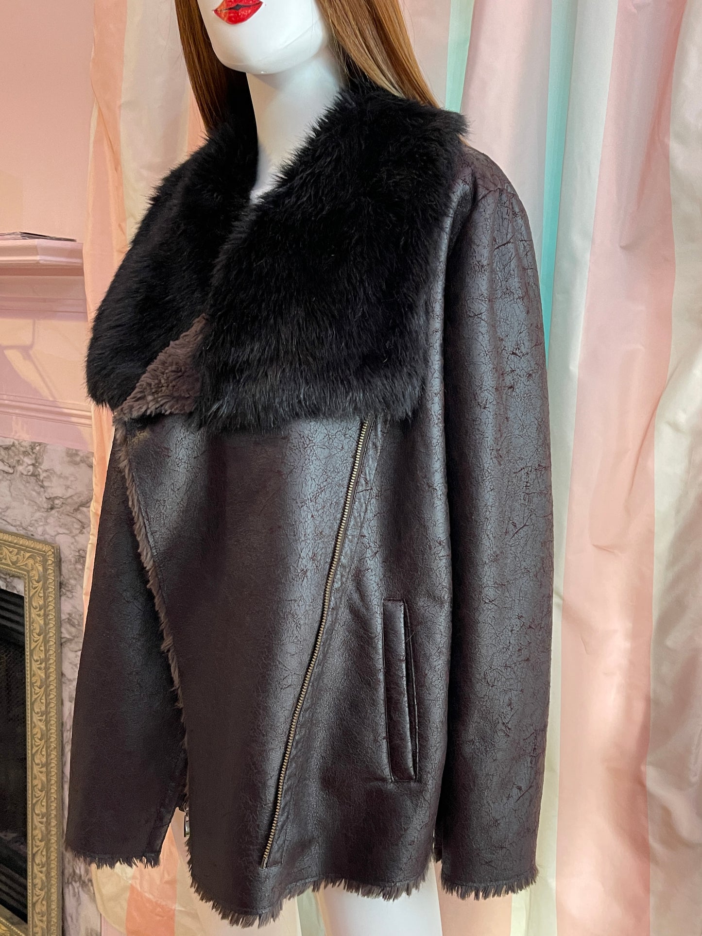 INC Faux Leather Fur Coat