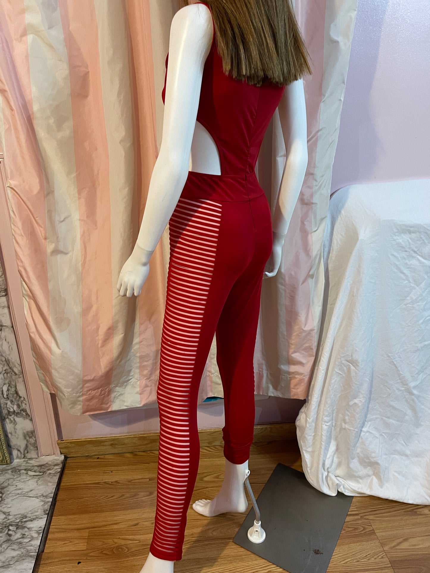 Red Cut Out Sheer Bodysuit