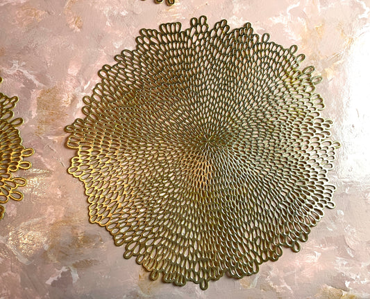 RENTAL TABLE DECOR GOLD LEATHER LACE PLACEMAT