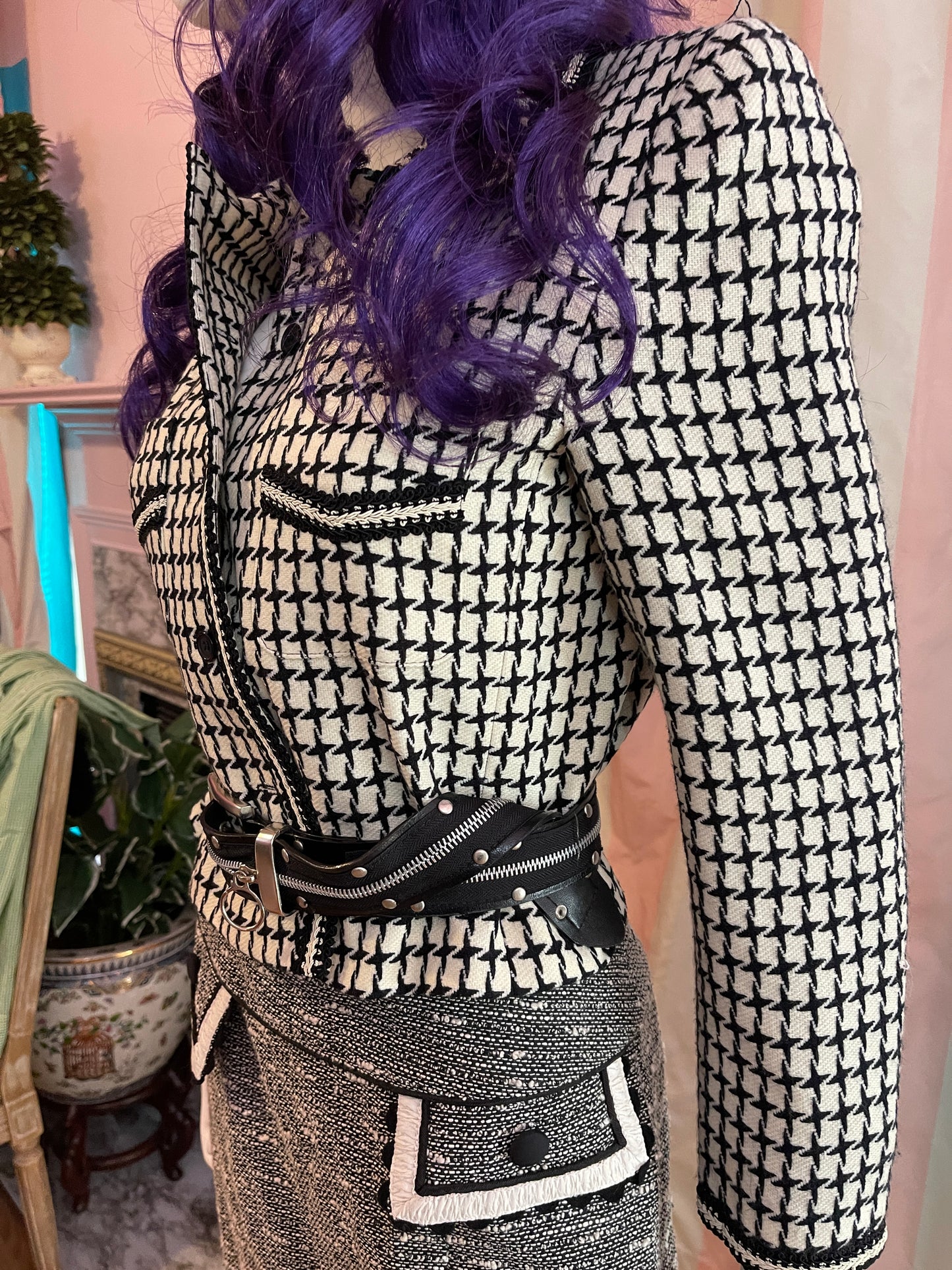 Black White Herringbone Blazer
