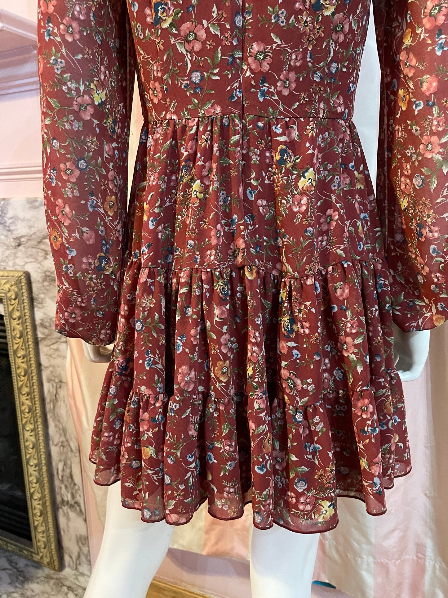 Victorian Silky Brown Festival Floral Dress