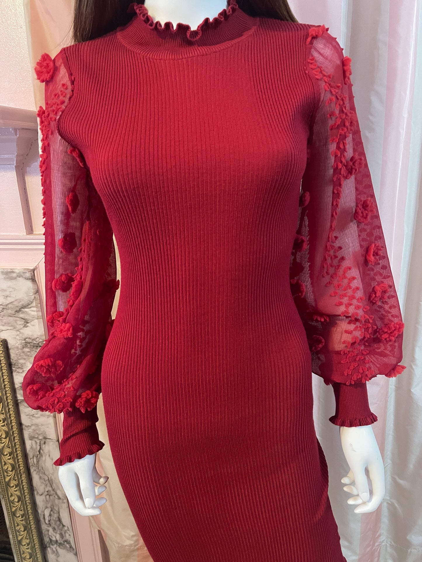 Red Lace Knit Sweater Dress