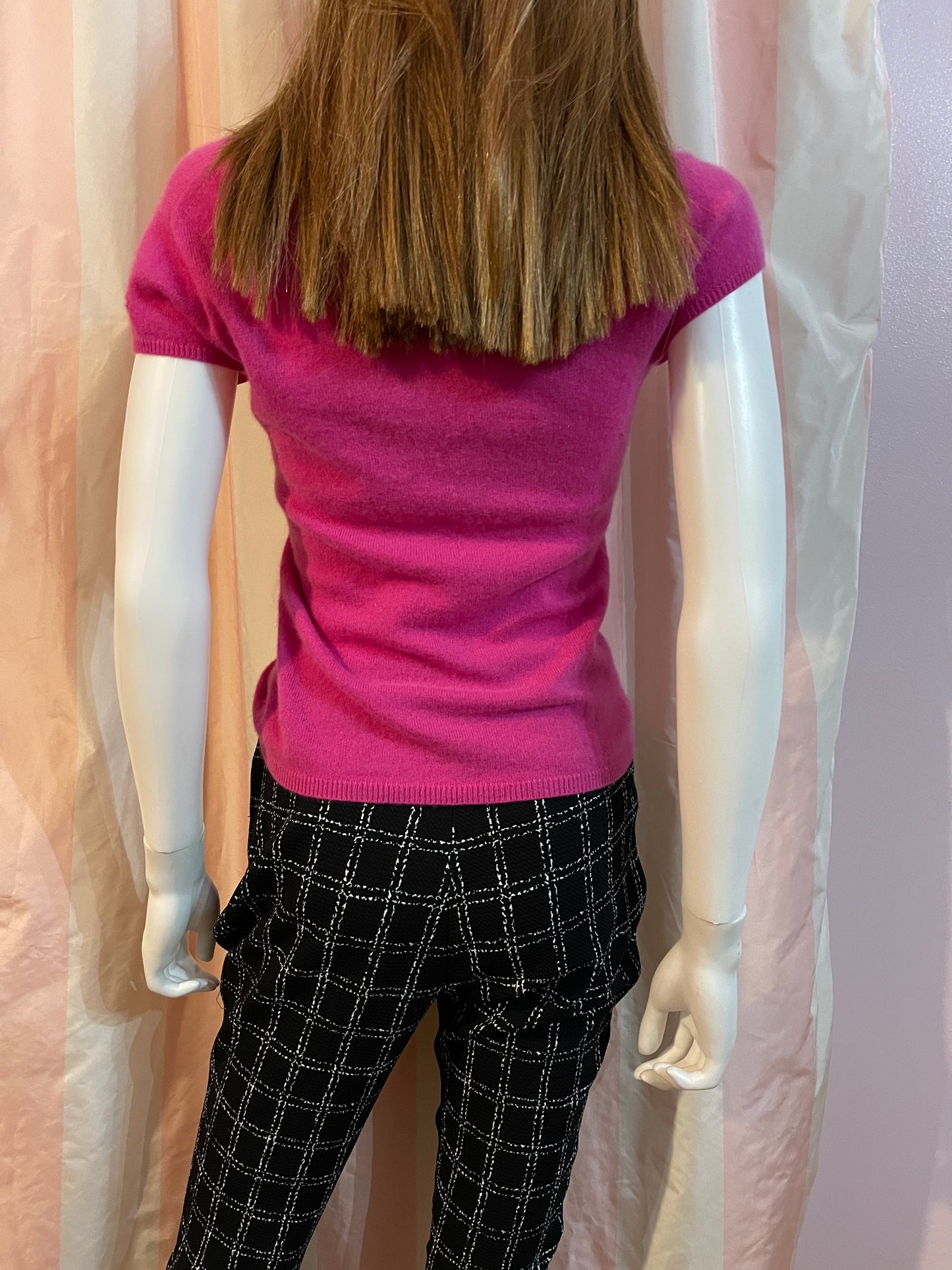 Hot Pink Fuschia Cashmere 100% Sweater & Black Pants