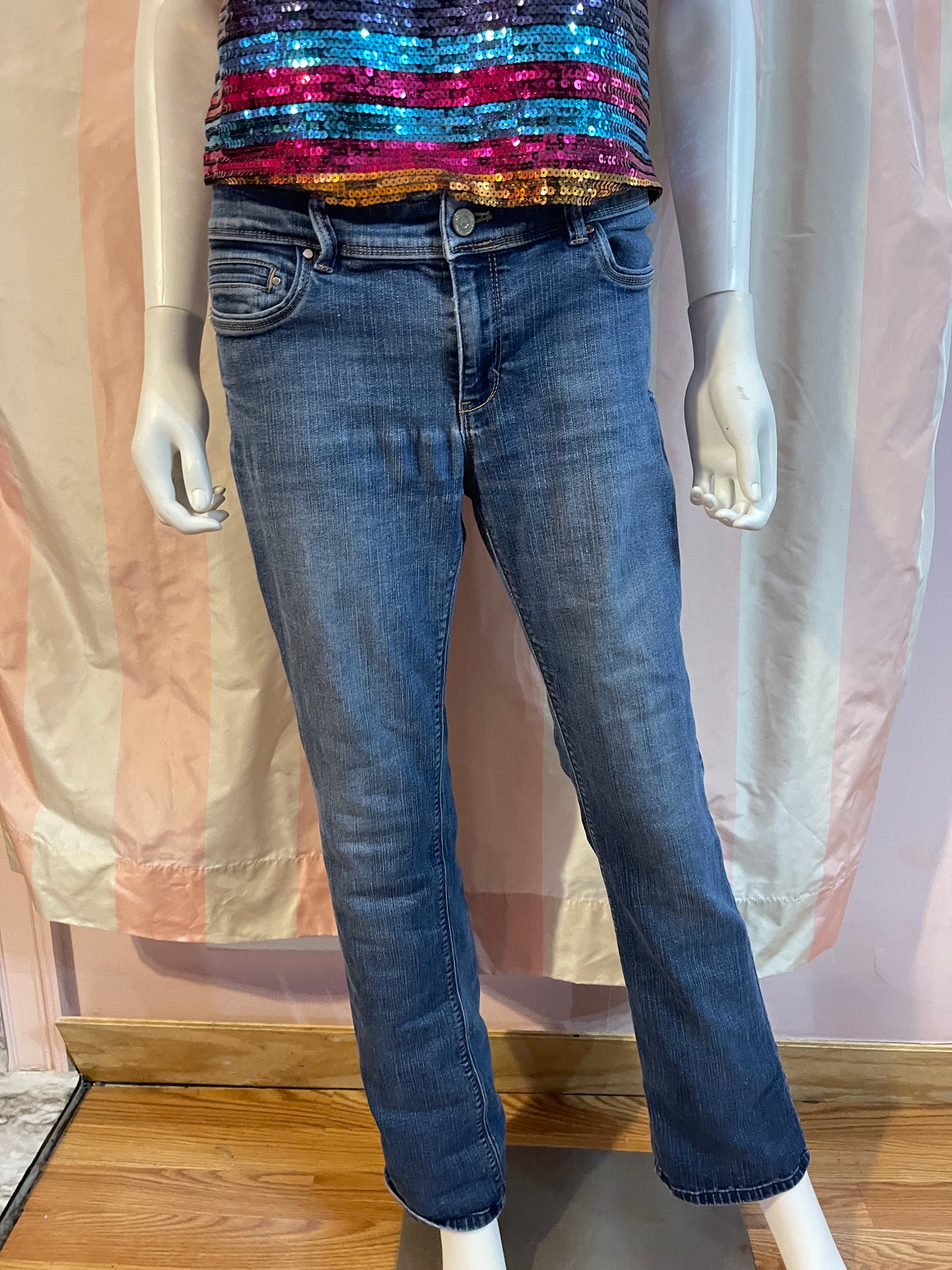 Rainbow Disco Sequin Top & Distressed Denim Jeans