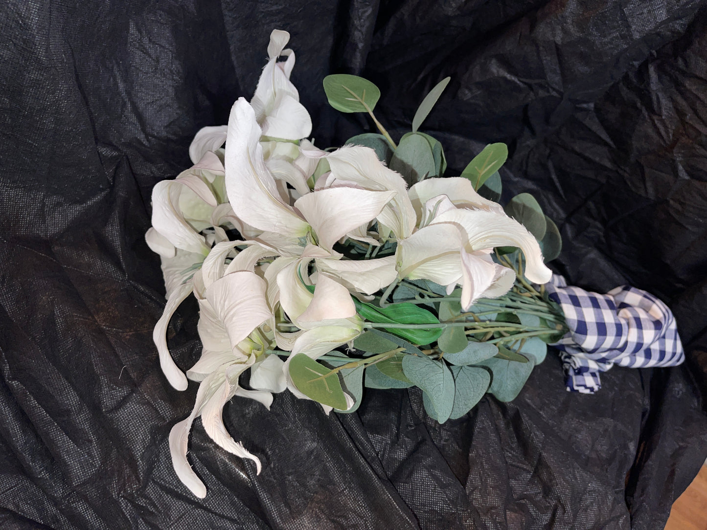 RENTAL FLOWERS MAGNOLIA BRIDAL BOUQUET WHITE LILY LILIES EUCALYPTUS