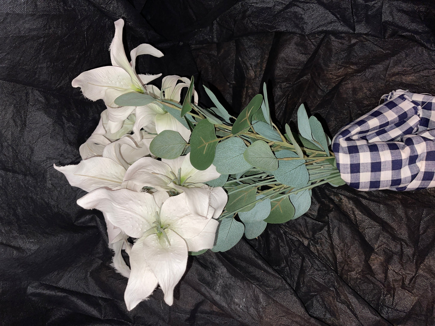 RENTAL FLOWERS MAGNOLIA BRIDAL BOUQUET WHITE LILY LILIES EUCALYPTUS