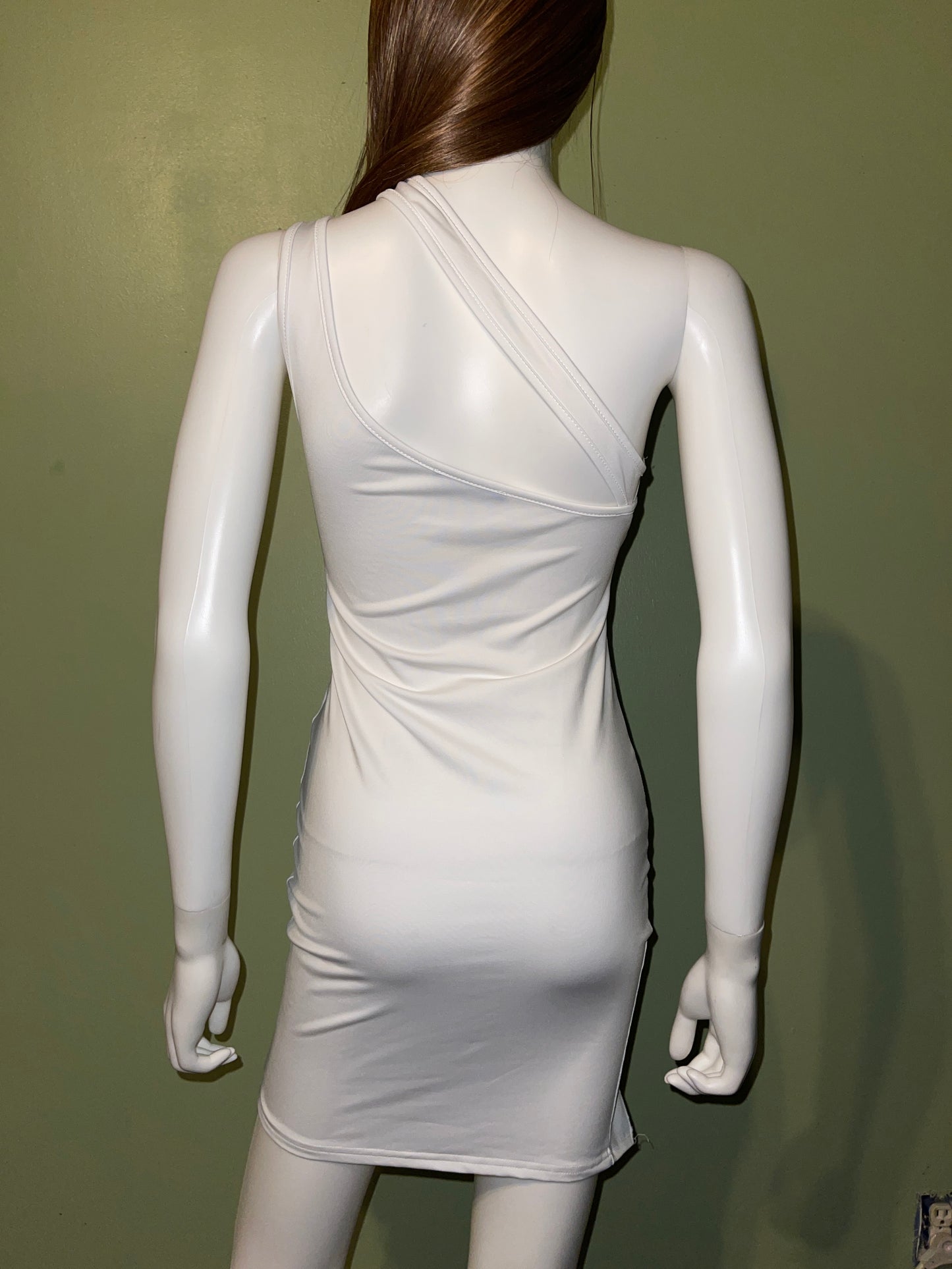 DRESS RENTAL WHITE asymmetrical one shoulder sleeveless stretch mini WEDDING DRESS
