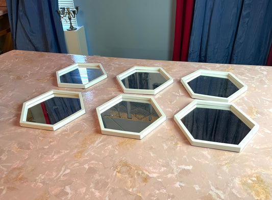 RENTAL MIRROR WHITE WOOD STYLE HEXAGON